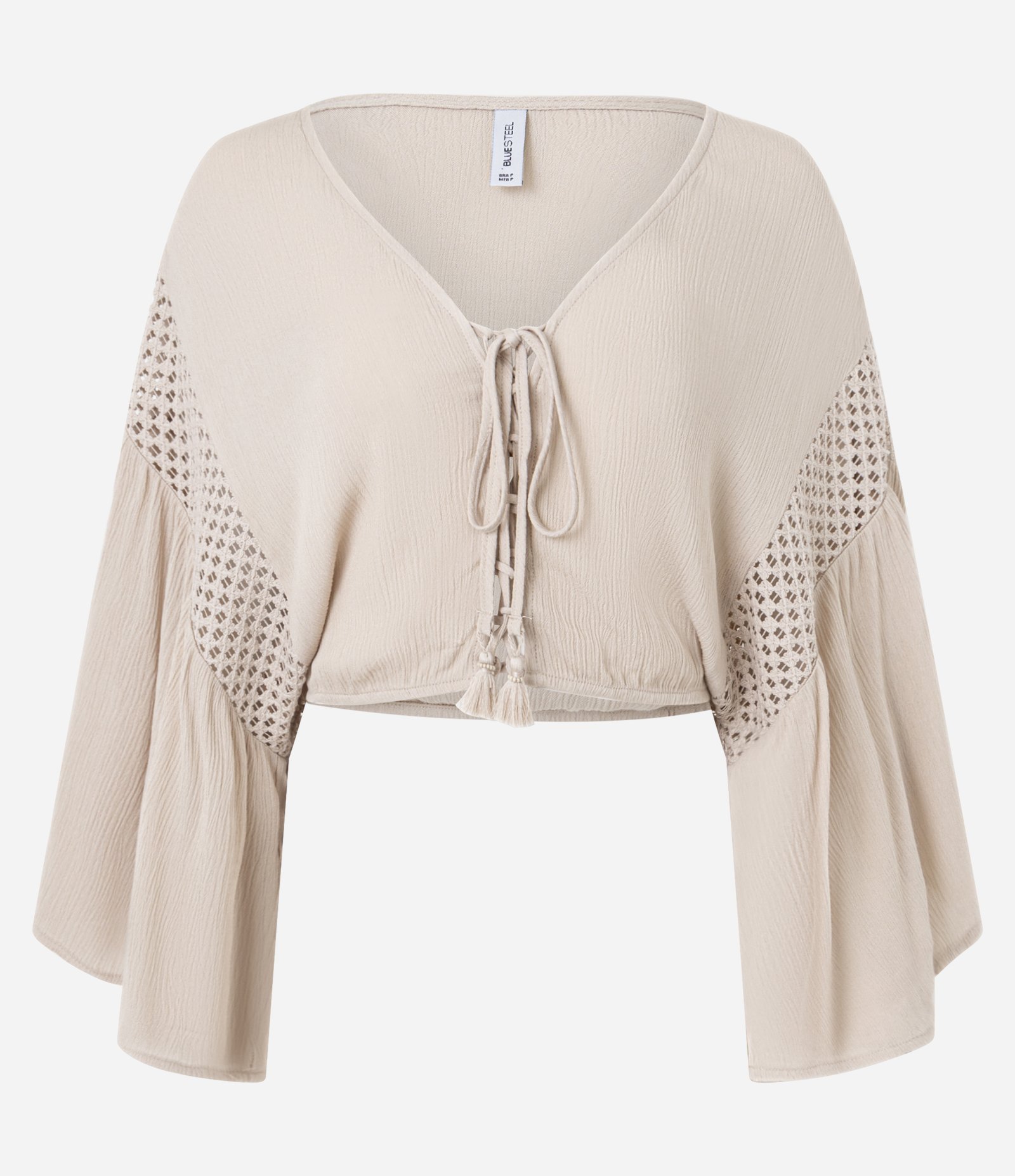 Blusa em Cambraia com Manga Ampla e Tassel Bege 1
