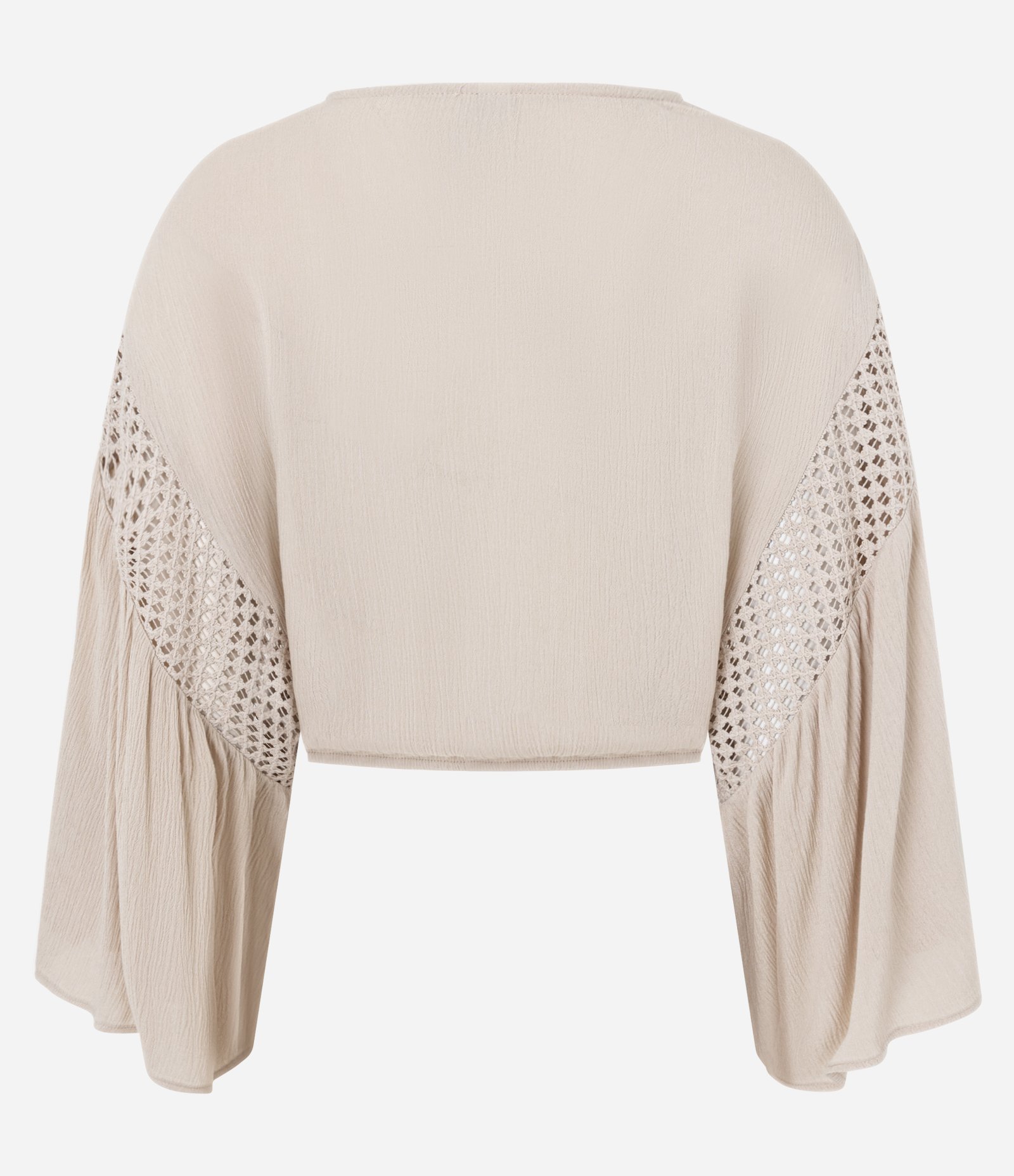 Blusa em Cambraia com Manga Ampla e Tassel Bege 3