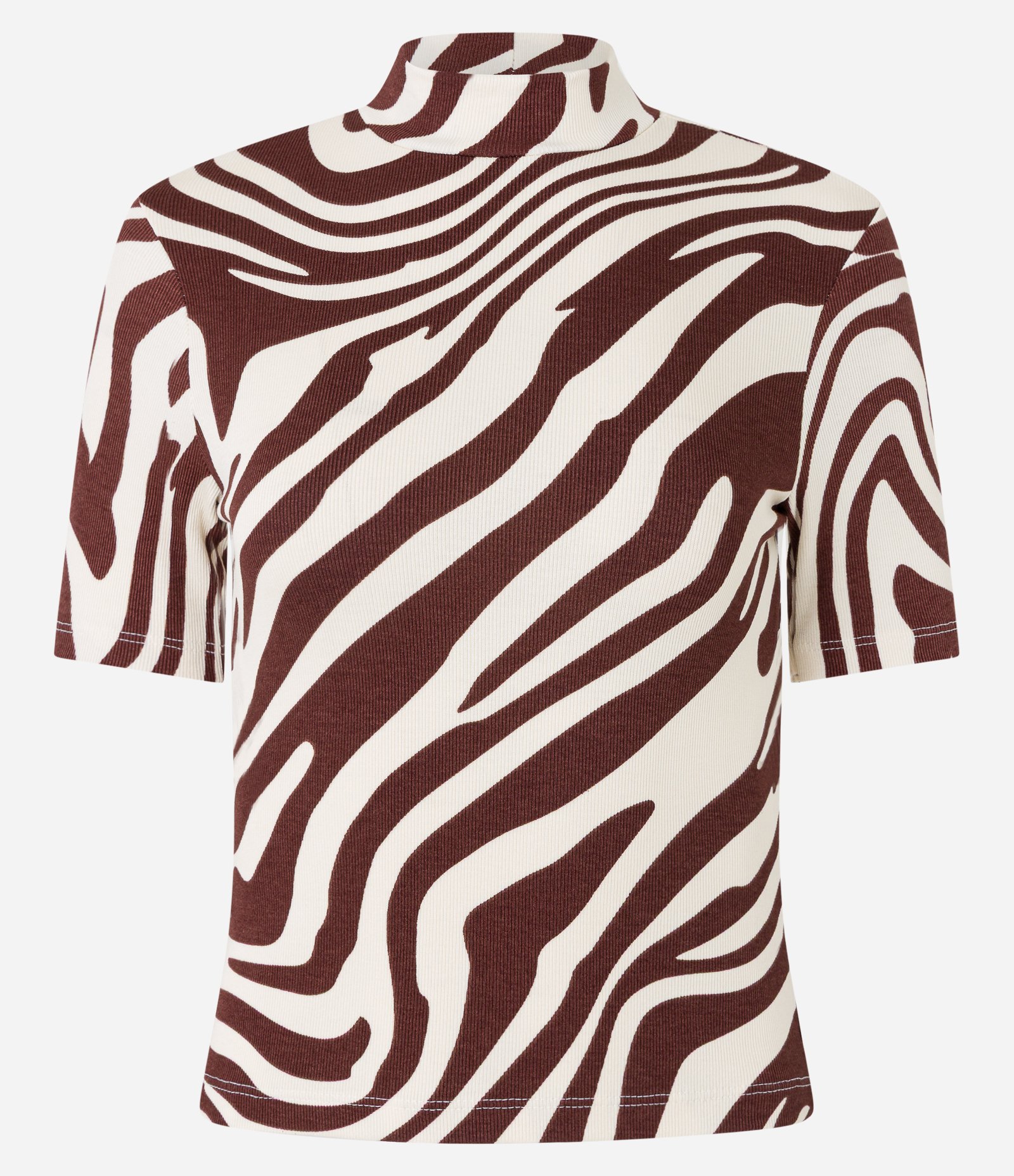 Blusa em Ribana com Gola Alta e Estampa Zebra Marrom/Branco 5