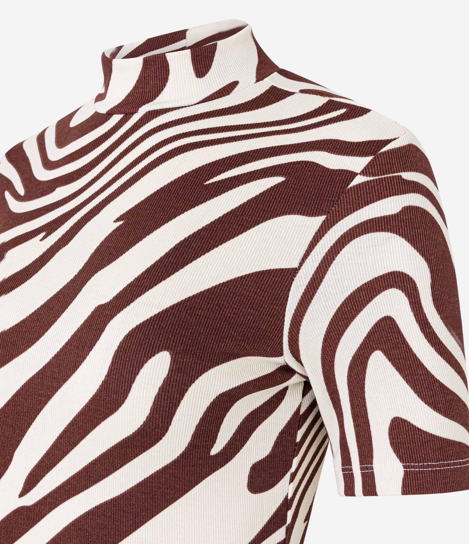 Blusa em Ribana com Gola Alta e Estampa Zebra Marrom/Branco 6