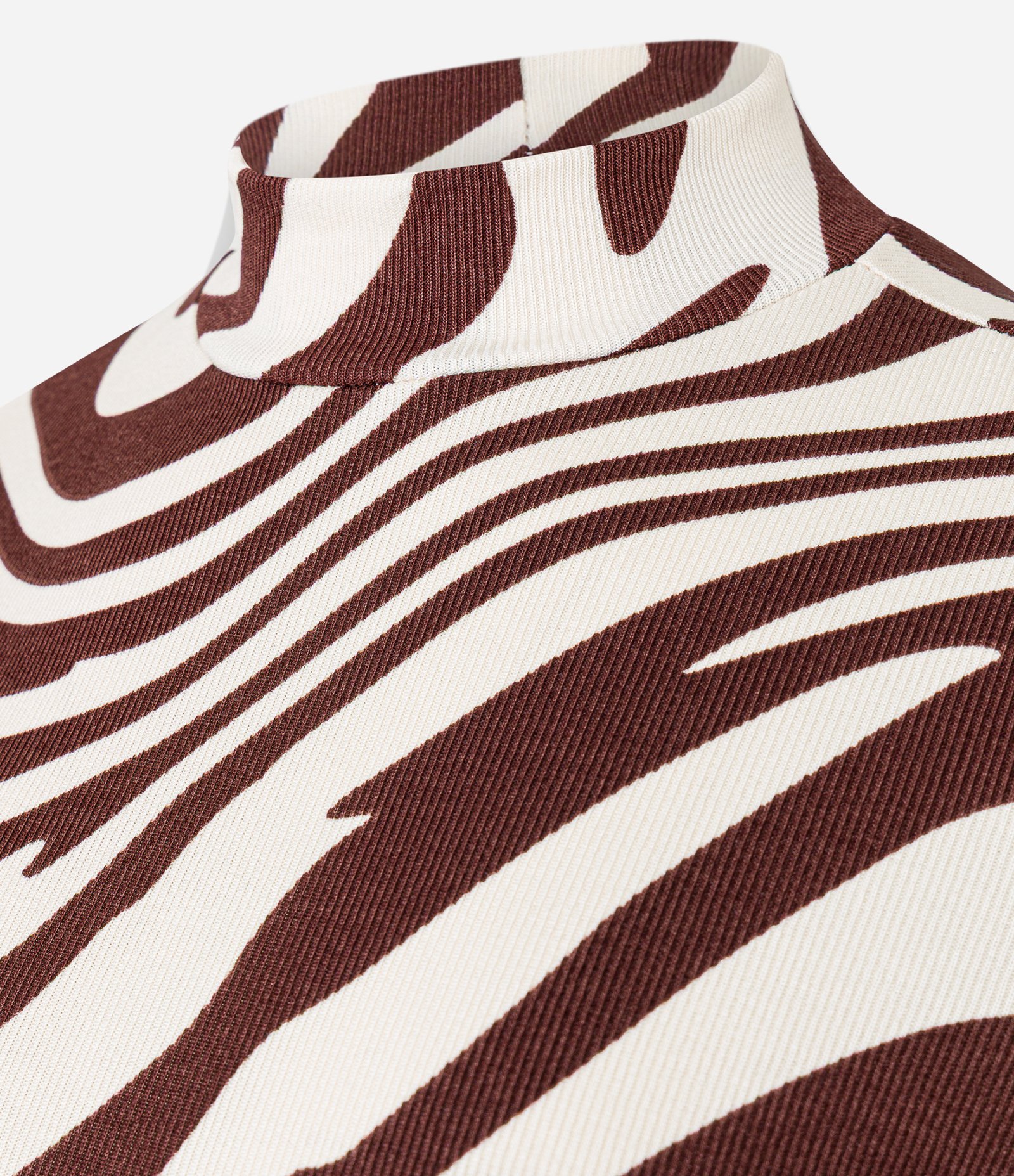 Blusa em Ribana com Gola Alta e Estampa Zebra Marrom/Branco 7