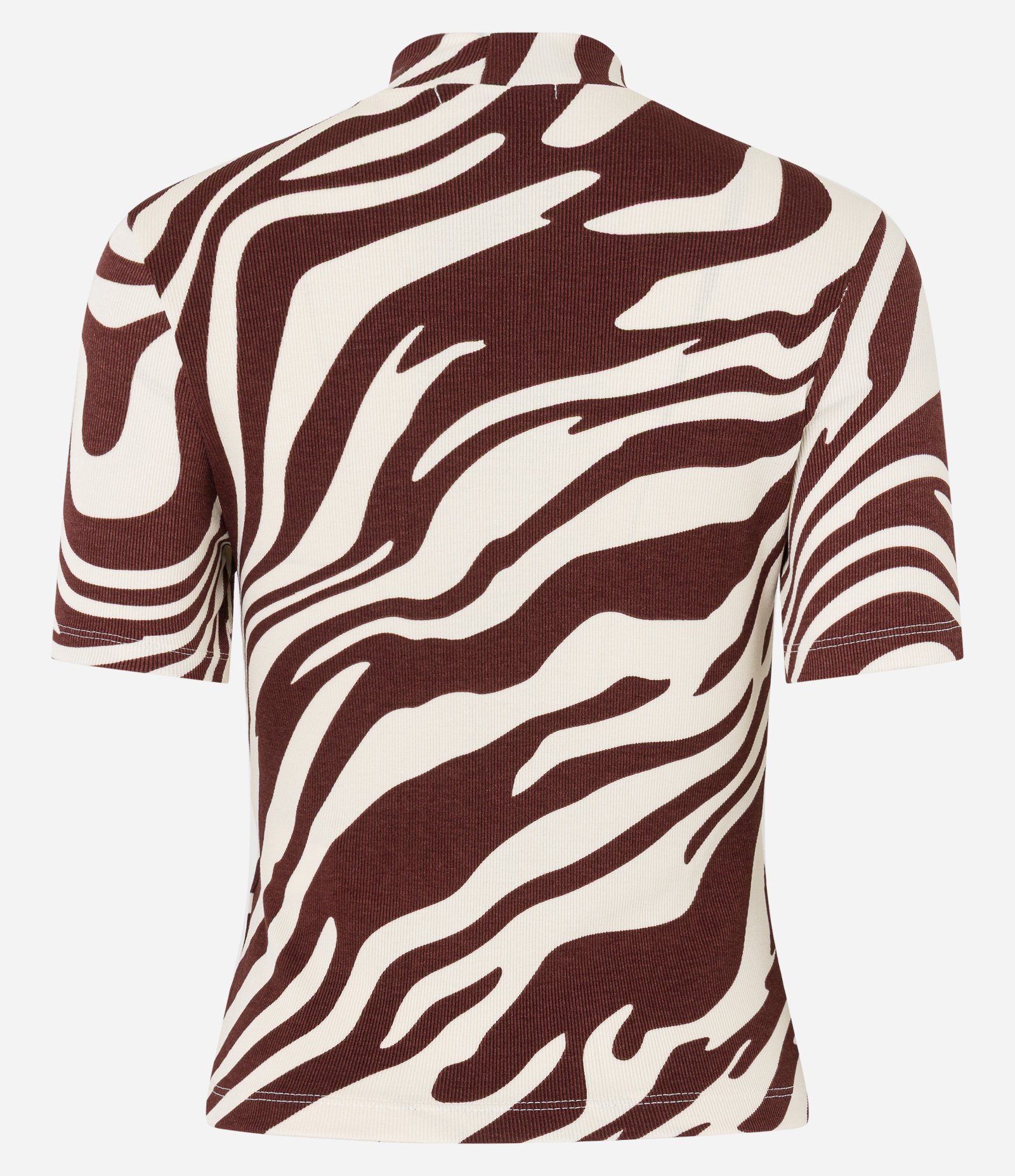 Blusa em Ribana com Gola Alta e Estampa Zebra Marrom/Branco 8