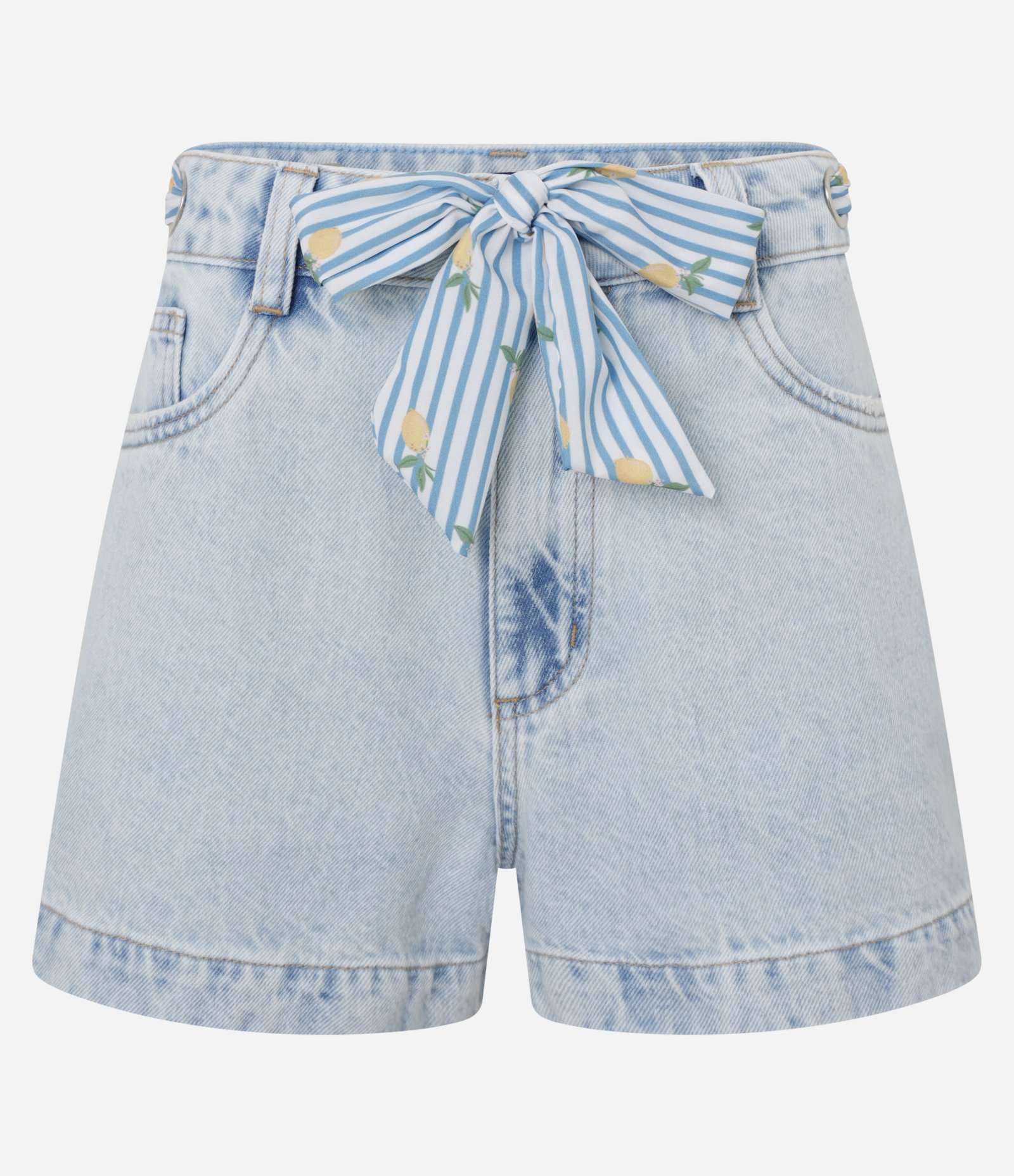 Short Mom Jeans com Lenço e Ilhós Azul 5