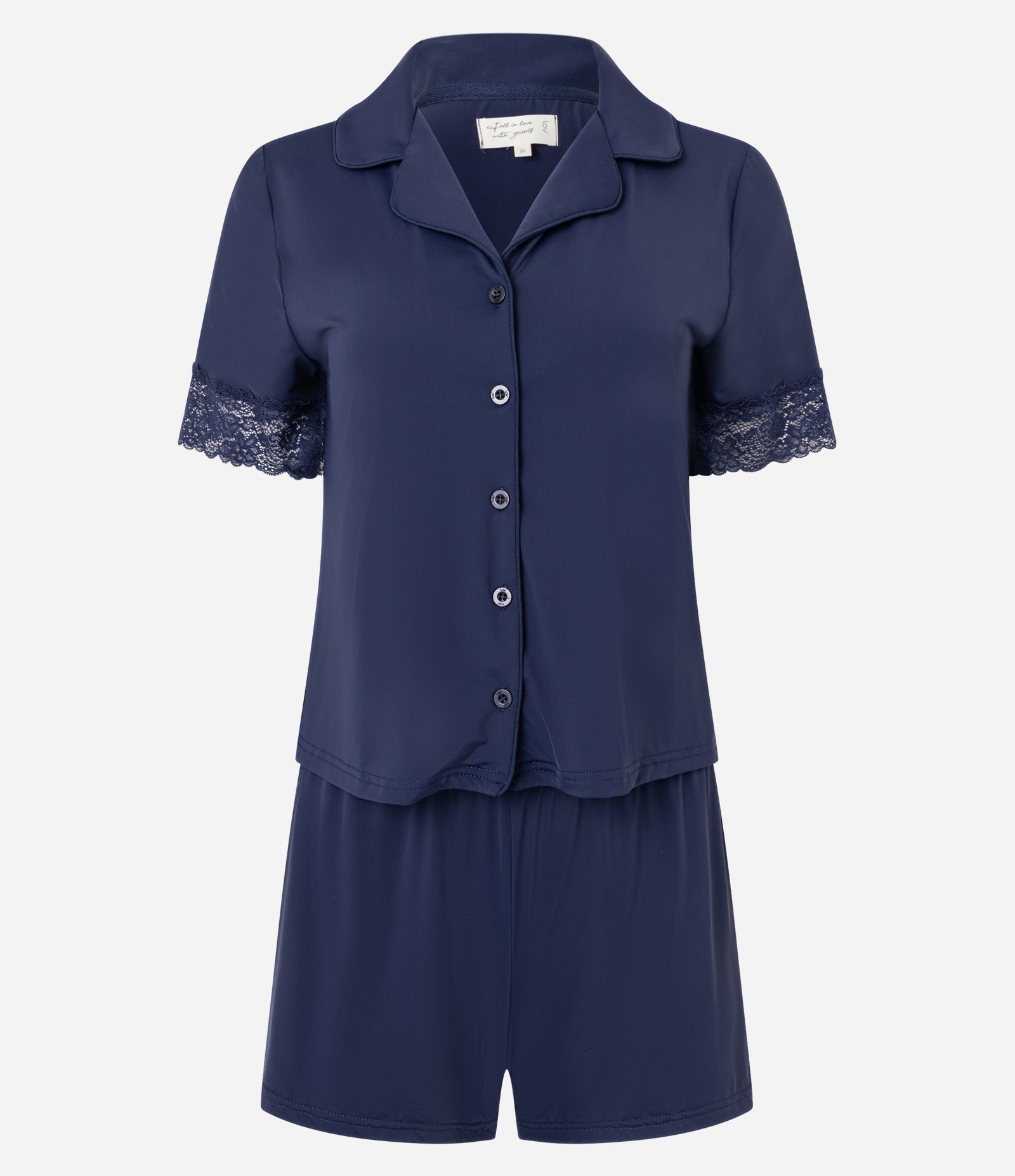 Pijama Short Doll Americano em Microfibra com Rendinha Azul 1