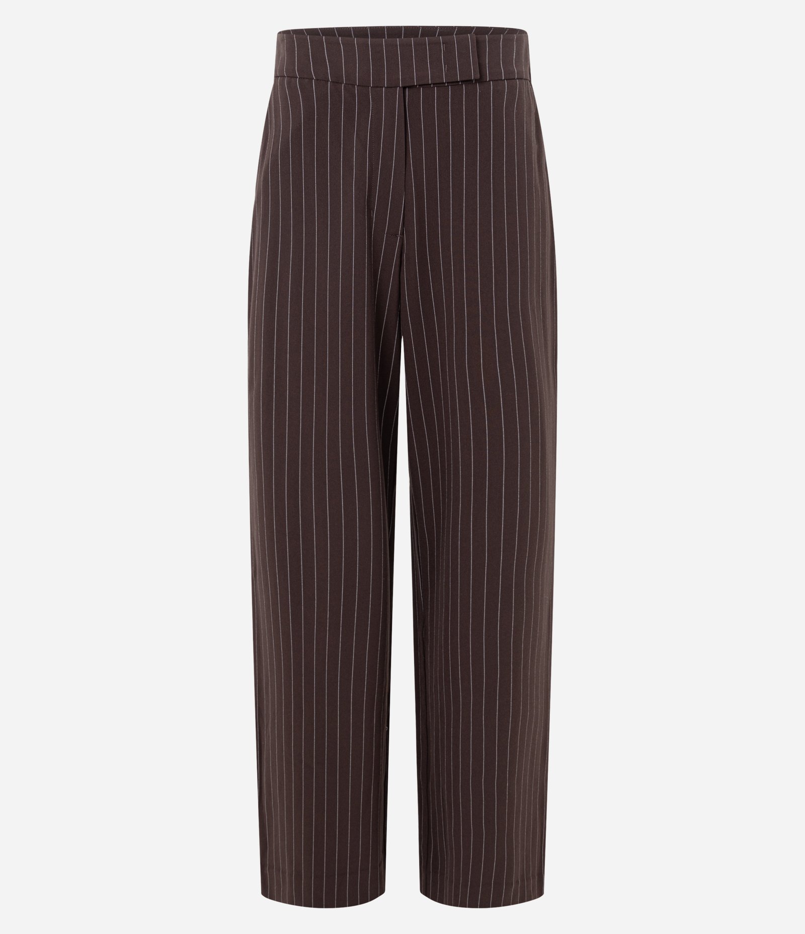 Calça Reta Alfaiatada em Crepe com Listras de Fio Tinto Marrom 1