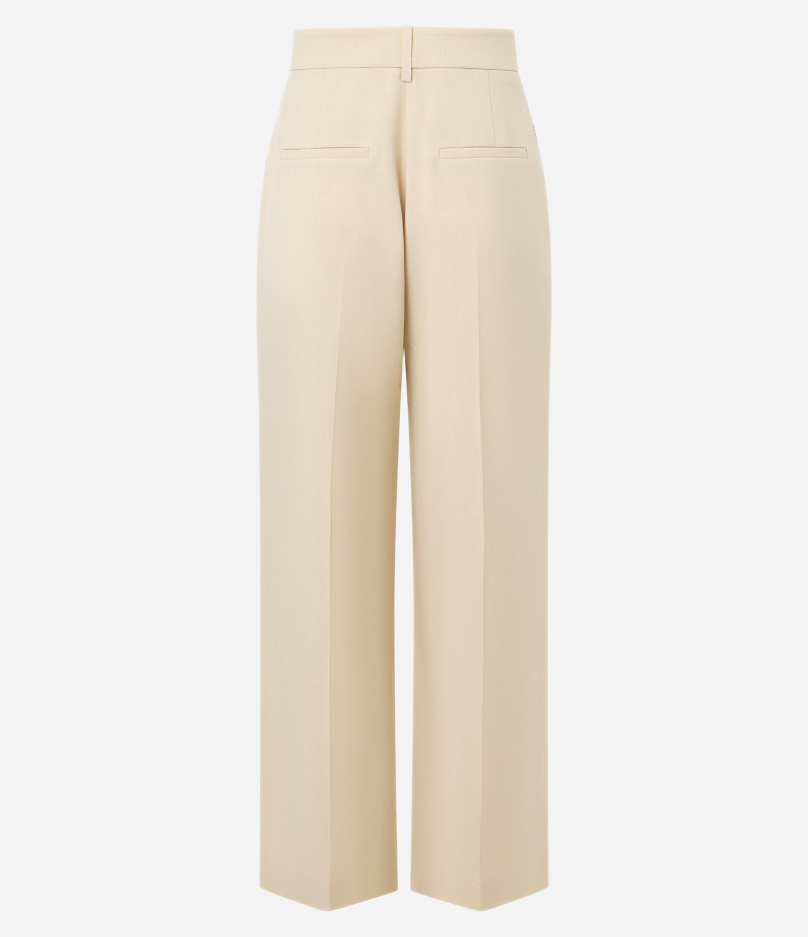 Calça Wide Leg Alfaiatada em Crepe com Pregas e Frisos Bege 2