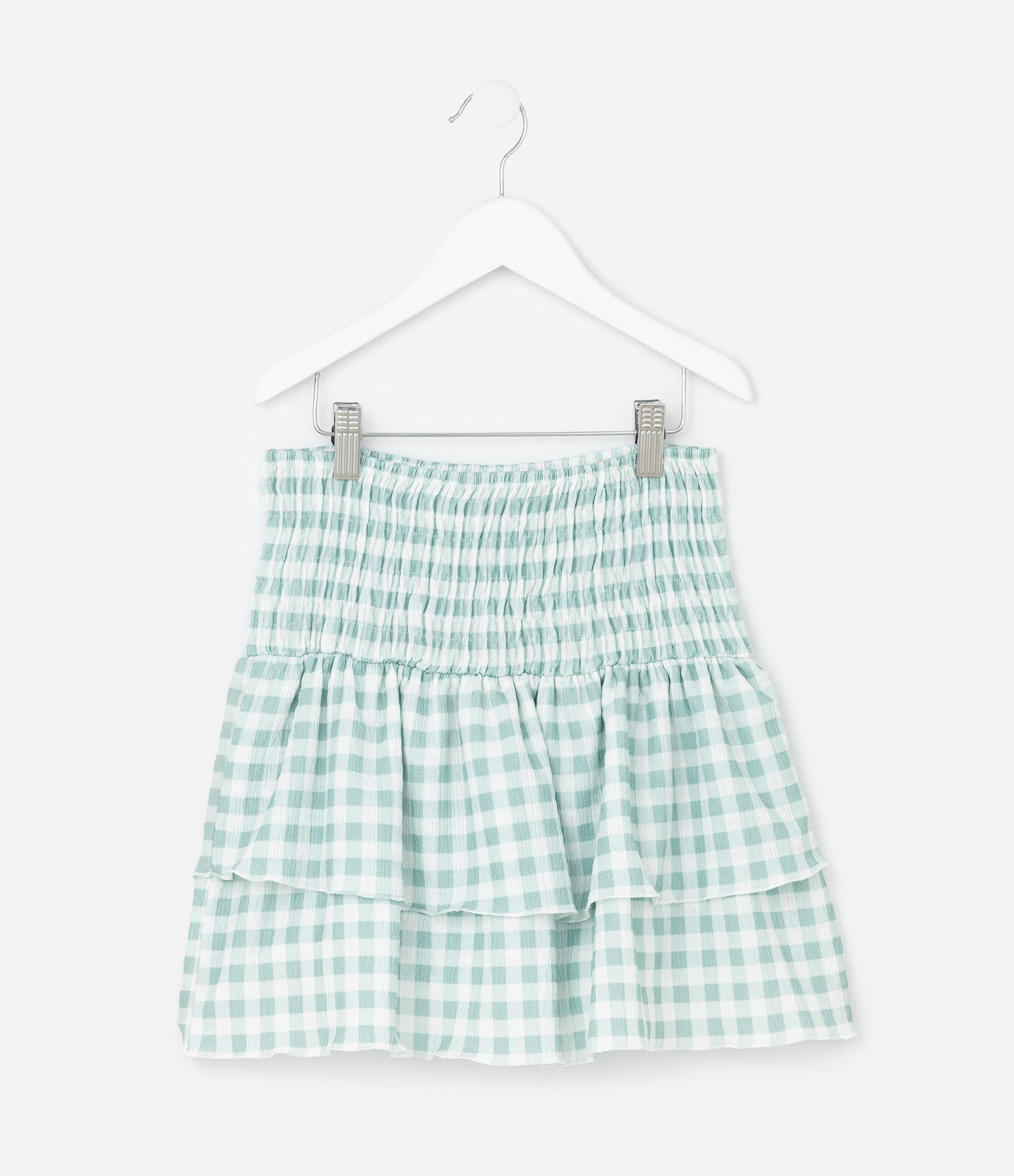 Saia Curta Infantil em Anarruga com Estampa Xadrez Vichy - Tam 5 a 14 Anos Verde 2