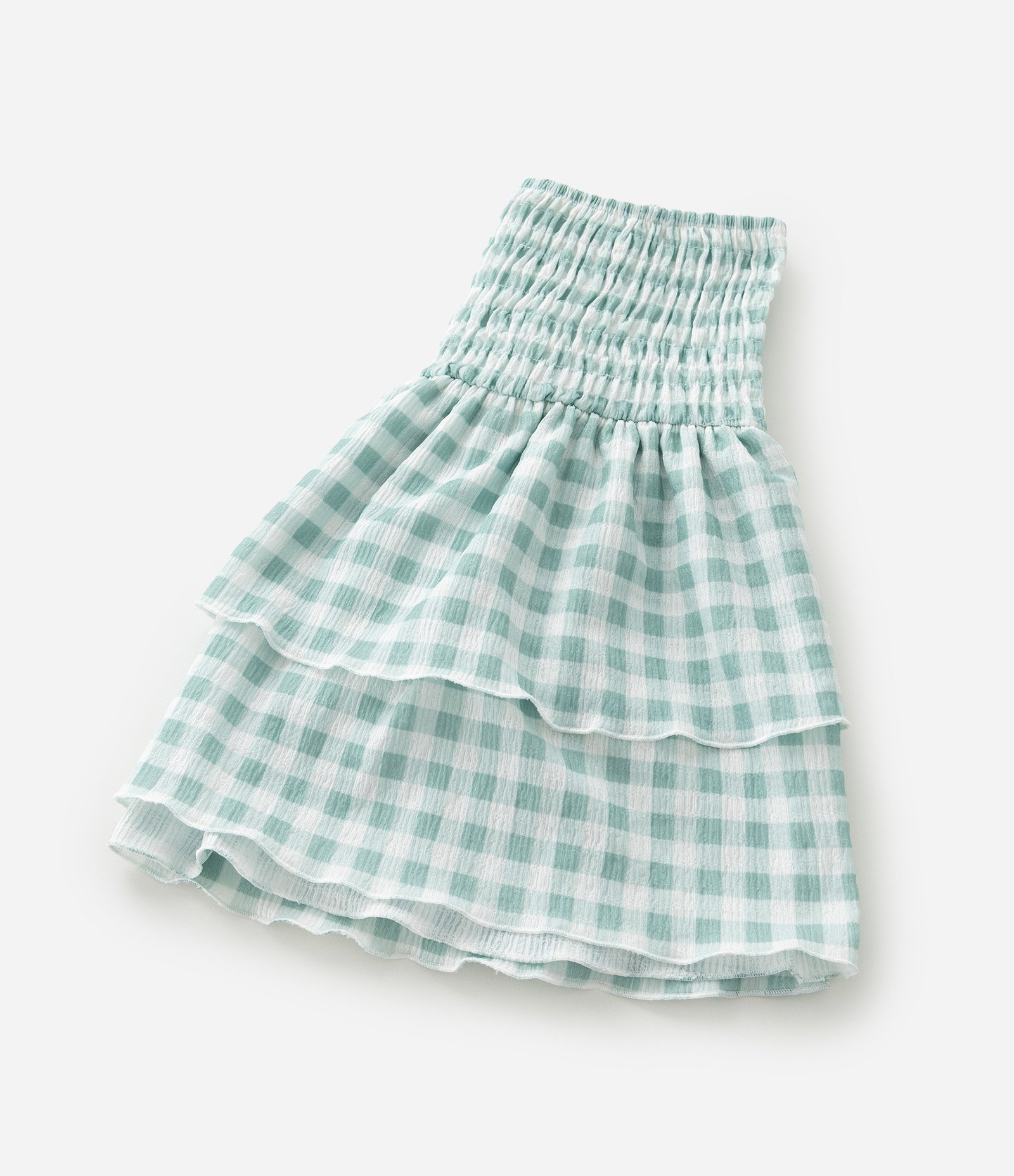 Saia Curta Infantil em Anarruga com Estampa Xadrez Vichy - Tam 5 a 14 Anos Verde 7