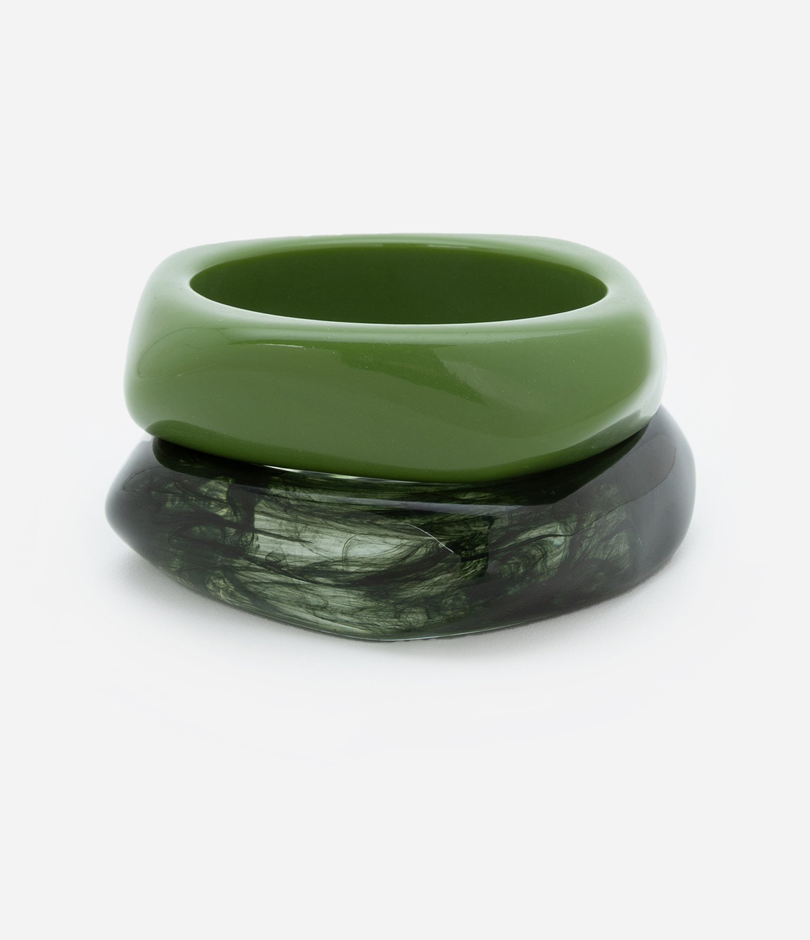 Kit 02 Braceletes Rígidos em Resina Marmorizado Verde 2