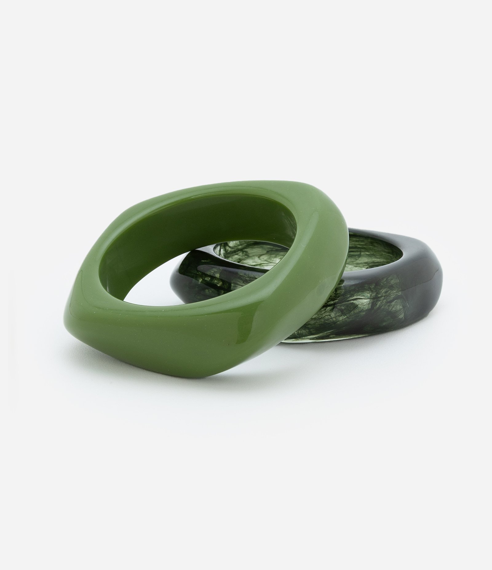 Kit 02 Braceletes Rígidos em Resina Marmorizado Verde 3