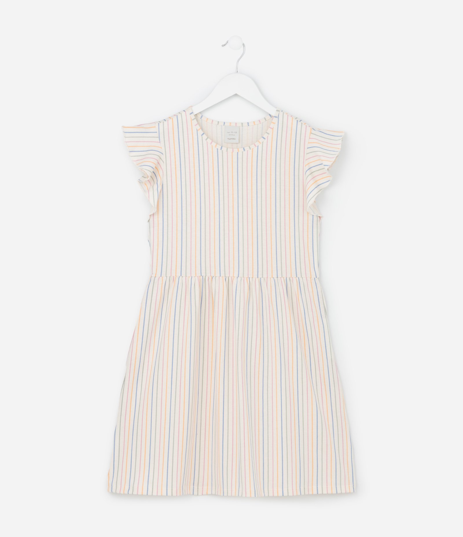 Vestido Infantil com Estampa Listrada - Tam 5 a 14 Anos Bege 1