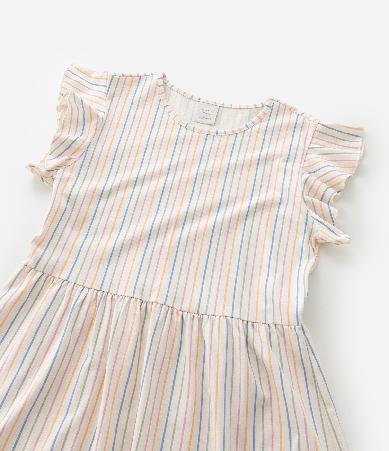 Vestido Infantil com Estampa Listrada - Tam 5 a 14 Anos Bege 4