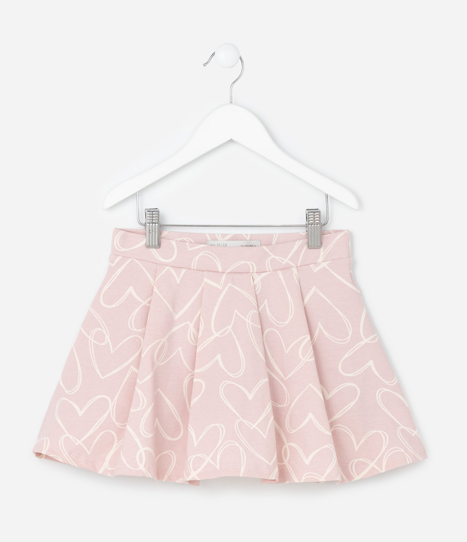 Short Saia Infantil com Estampa de Coração e Pregas - Tam 5 a 14 Anos Rosa 2