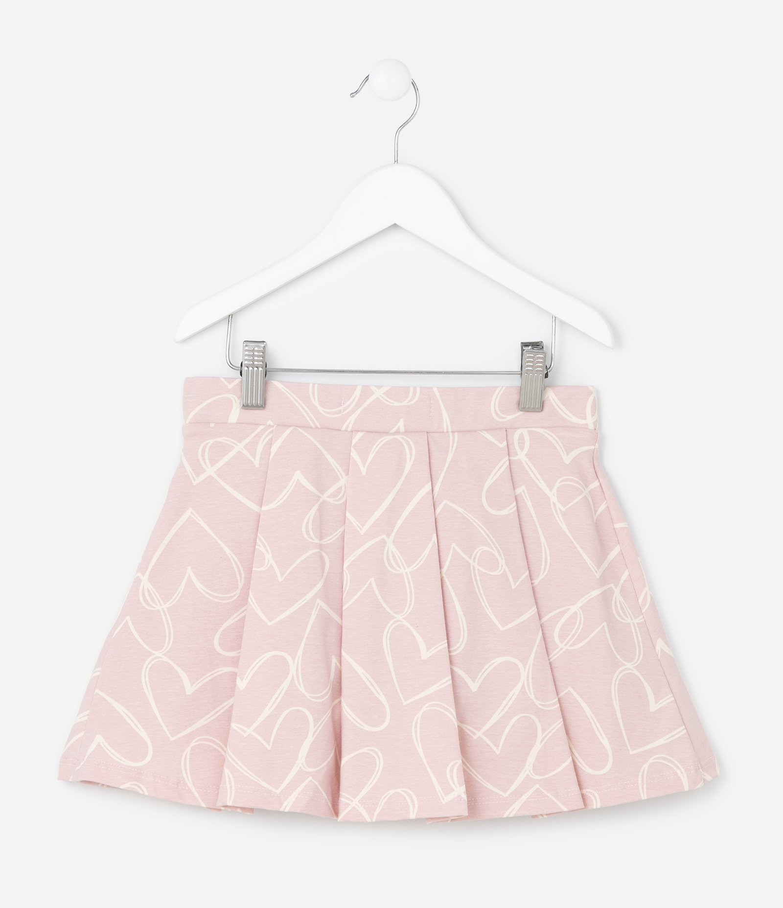 Short Saia Infantil com Estampa de Coração e Pregas - Tam 5 a 14 Anos Rosa 3