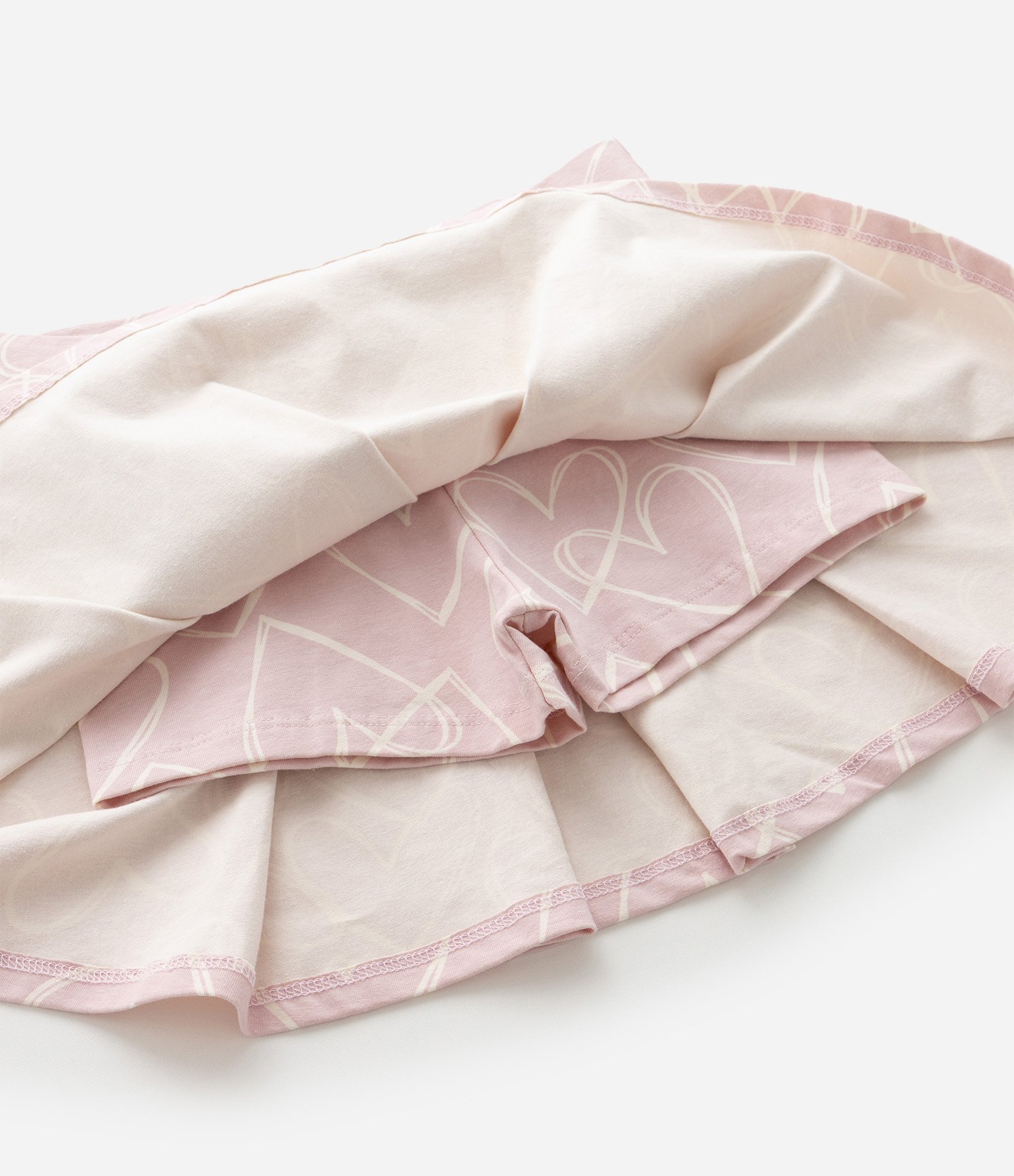 Short Saia Infantil com Estampa de Coração e Pregas - Tam 5 a 14 Anos Rosa 7