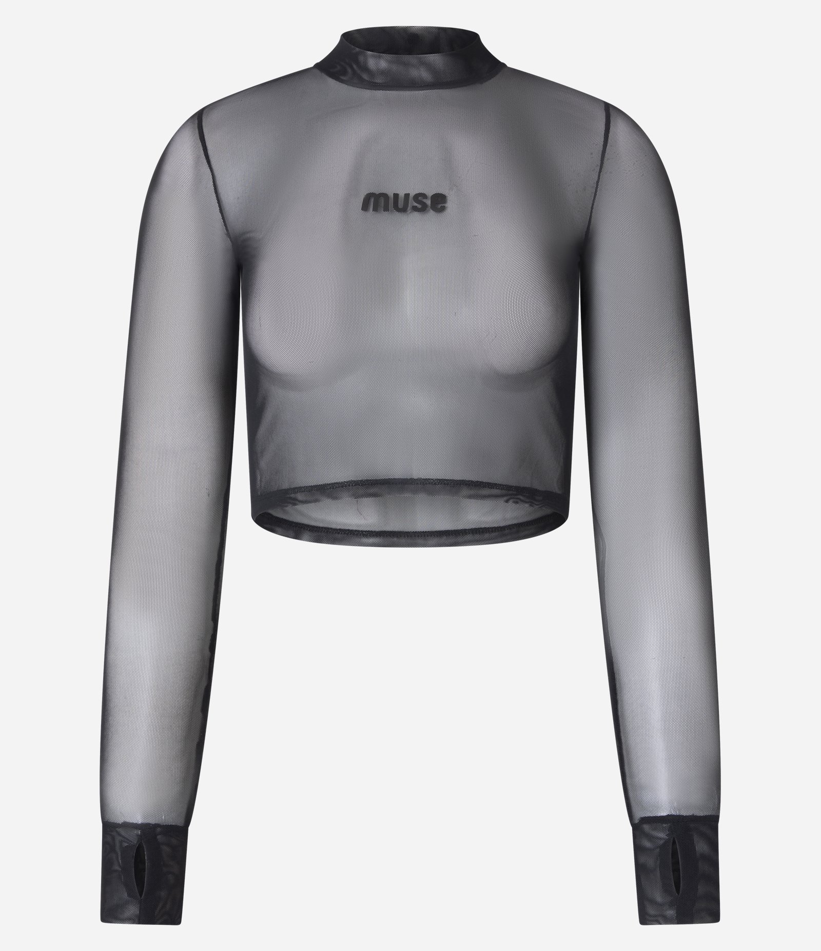 Blusa Esportiva em Tule com Golinha e Estampa Muse Preto 7