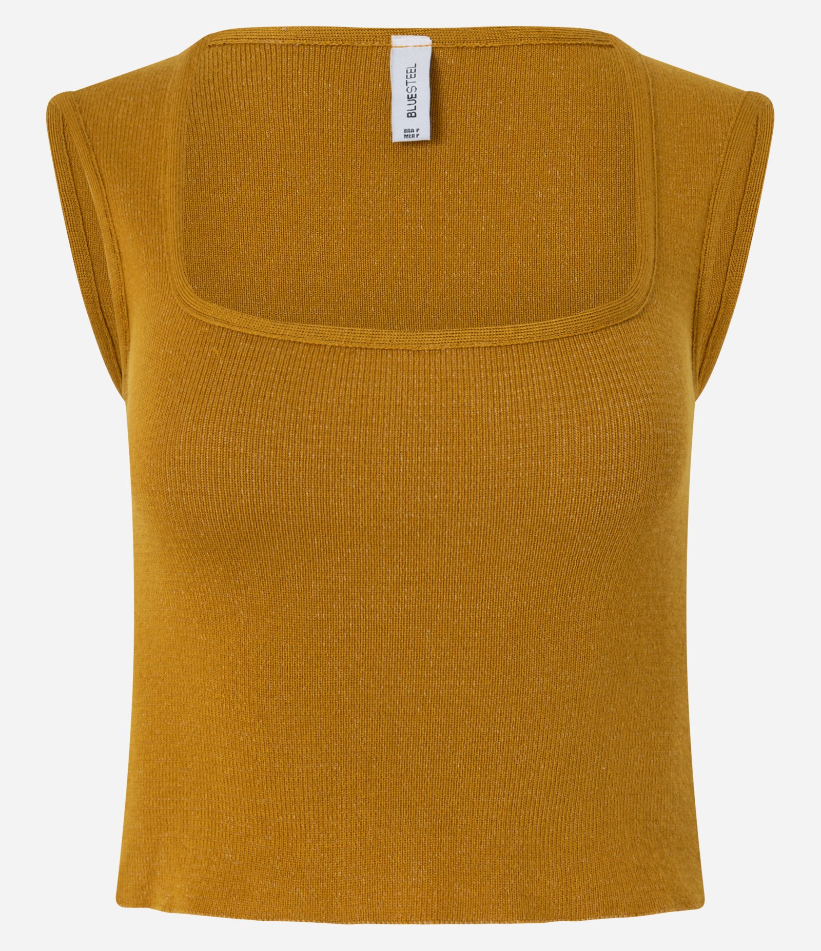 Blusa Cropped sem Manga em Tricô com Decote Quadrado Amarelo 4
