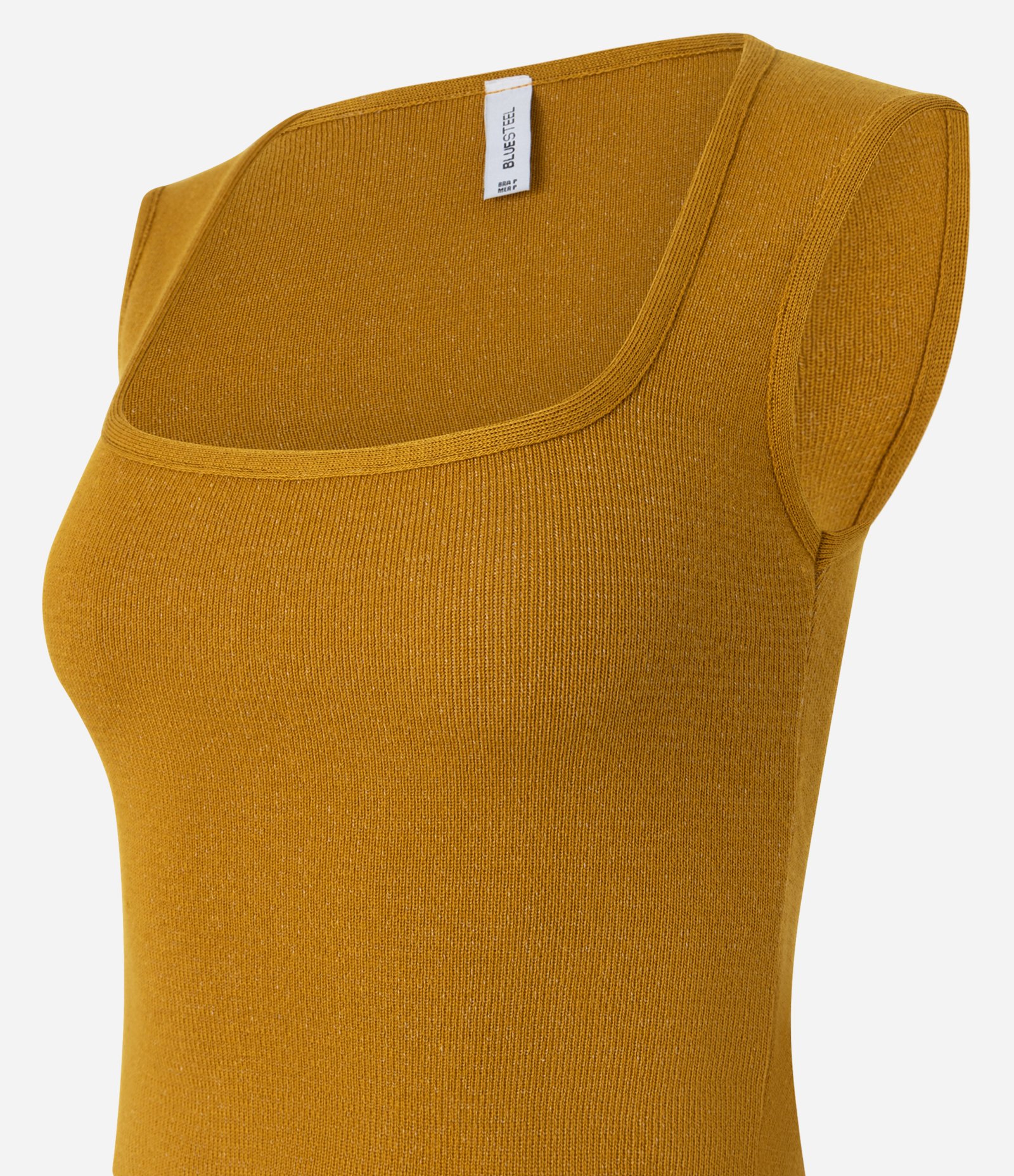 Blusa Cropped sem Manga em Tricô com Decote Quadrado Amarelo 5