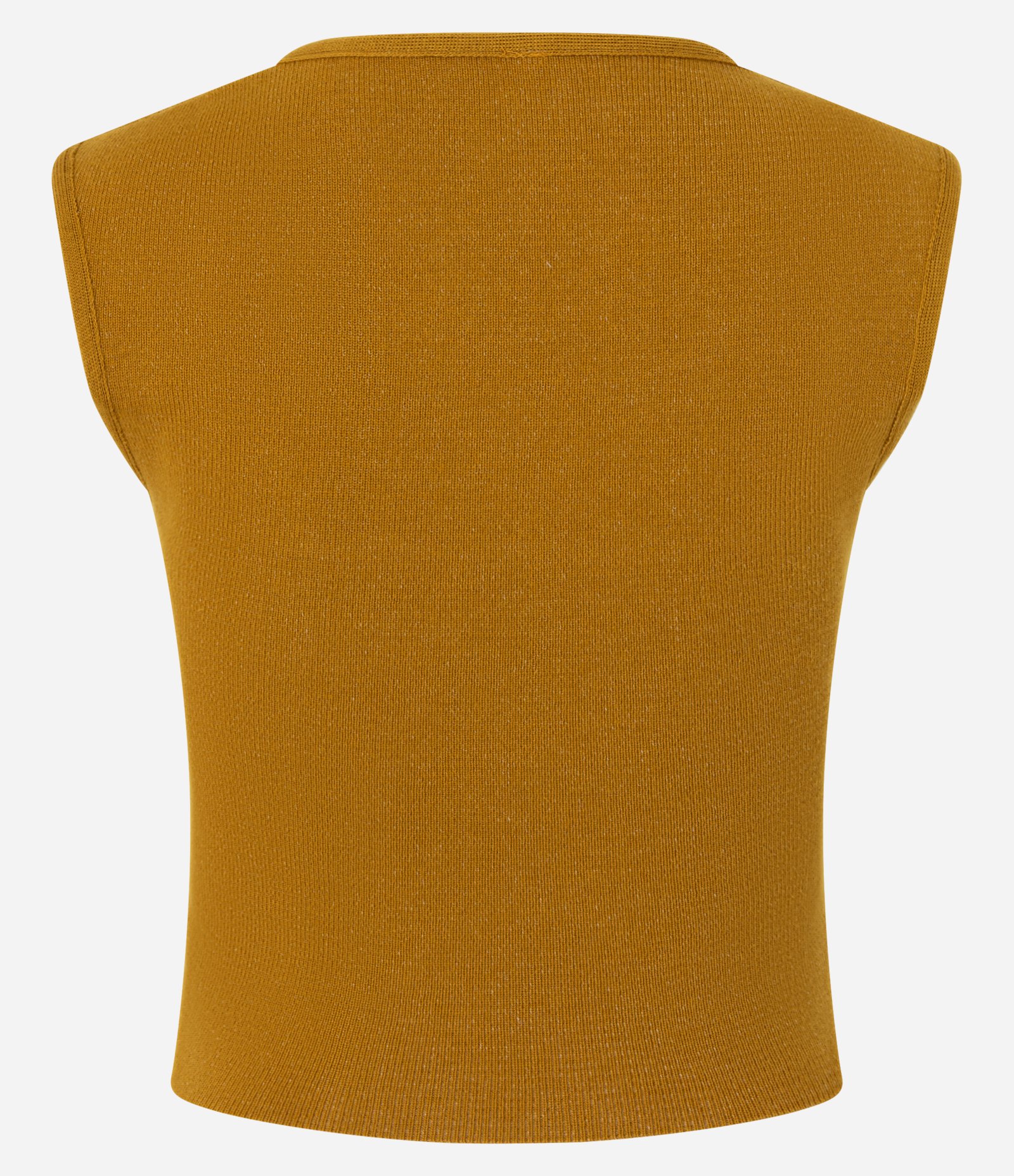 Blusa Cropped sem Manga em Tricô com Decote Quadrado Amarelo 7