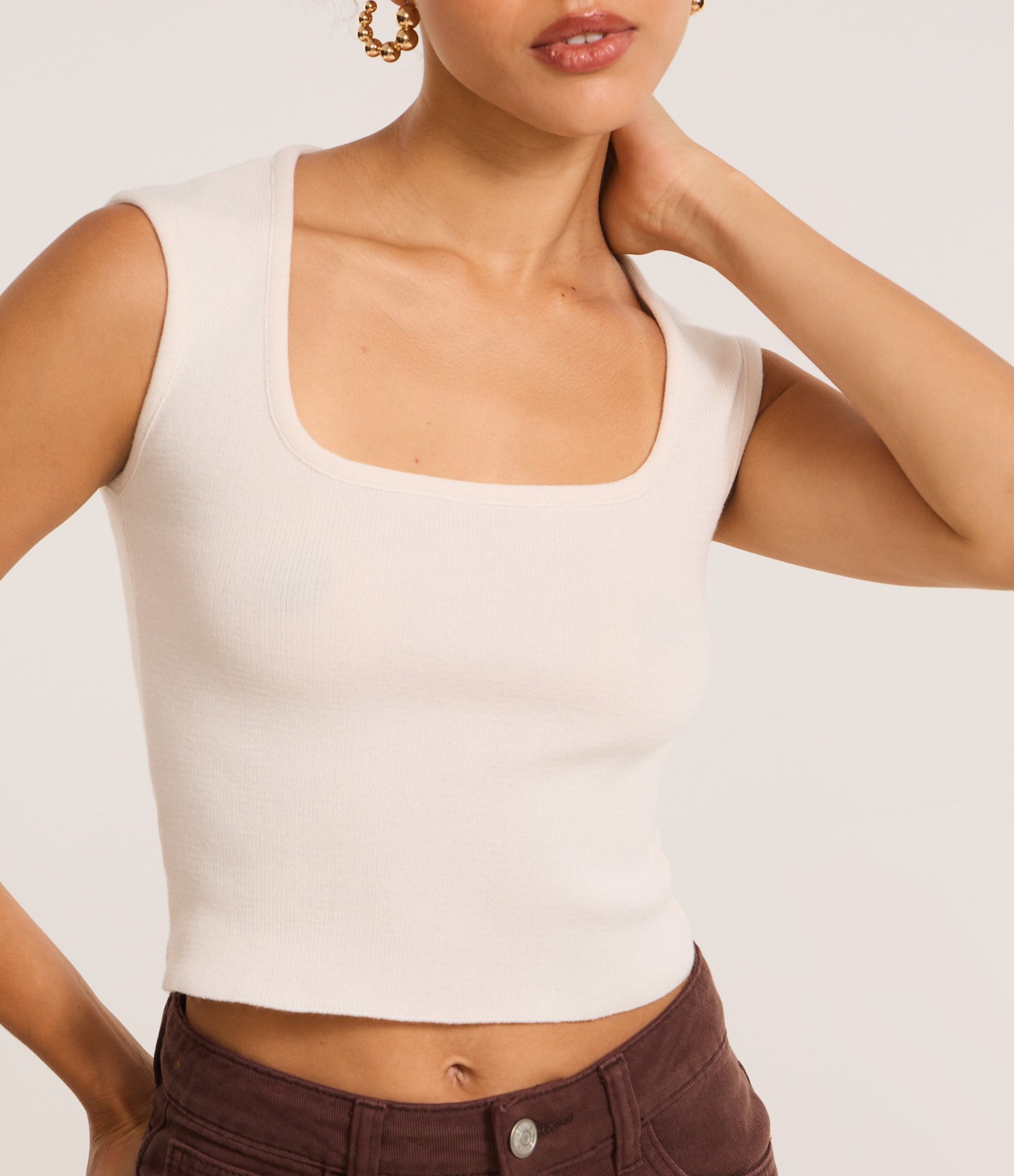 Blusa Cropped sem Manga em Tricô com Decote Quadrado Branco 3