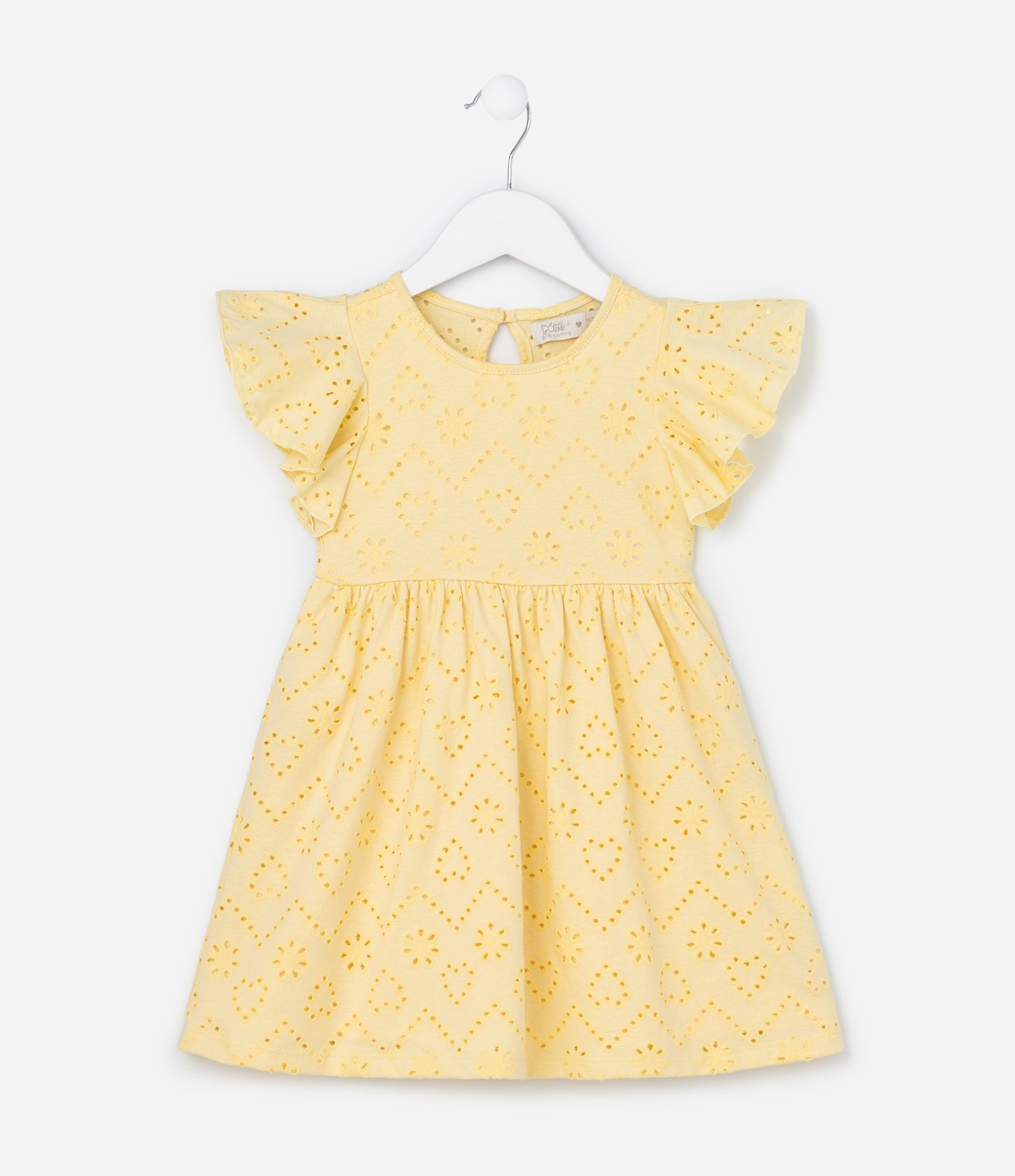 Vestido Infantil em Broderie com Detalhe Gota - Tam 1 a 6 Anos Amarelo 1