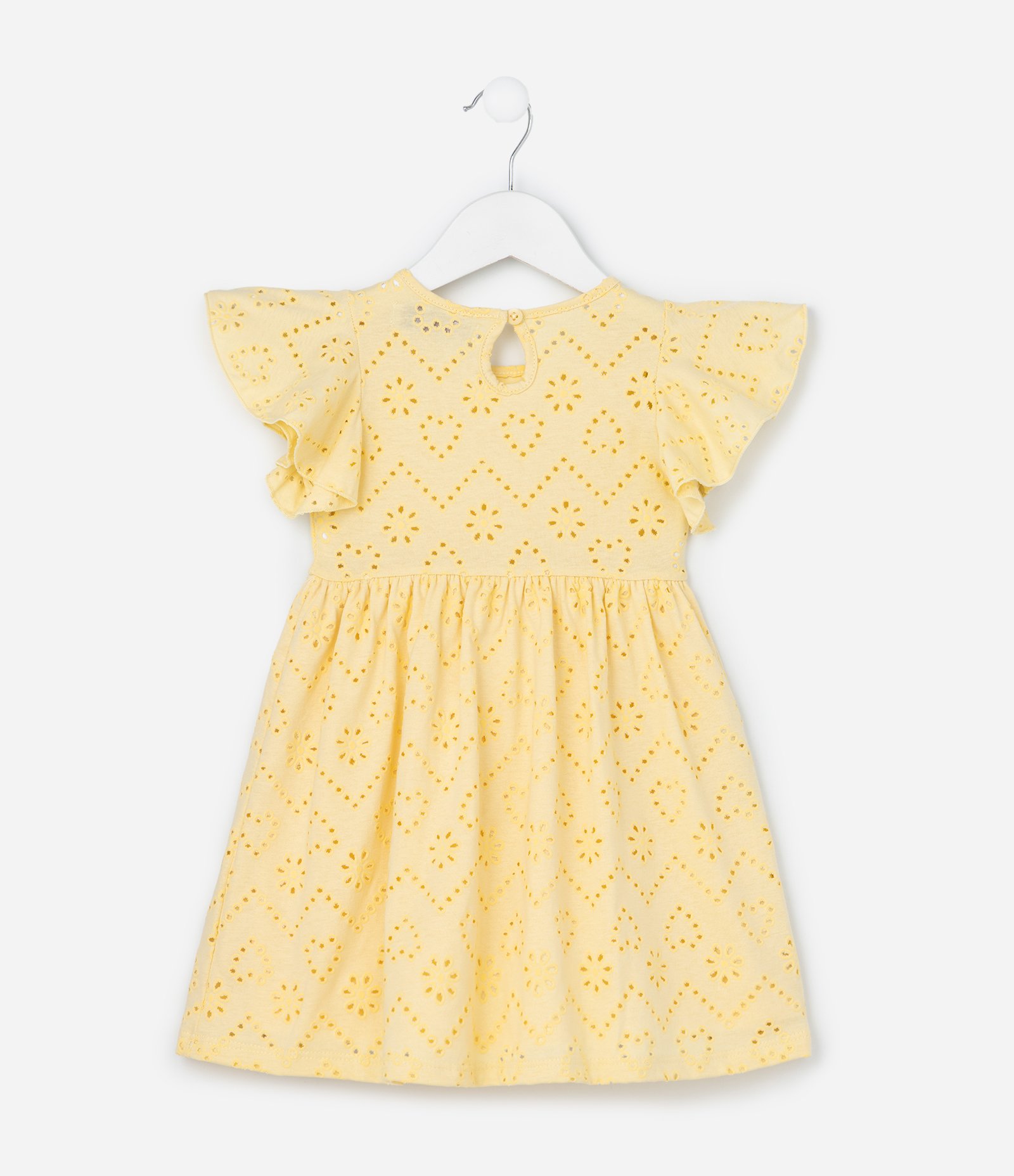 Vestido Infantil em Broderie com Detalhe Gota - Tam 1 a 6 Anos Amarelo 2