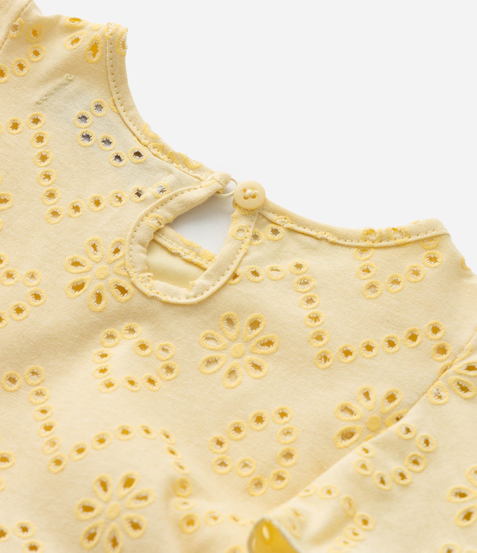 Vestido Infantil em Broderie com Detalhe Gota - Tam 1 a 6 Anos Amarelo 4