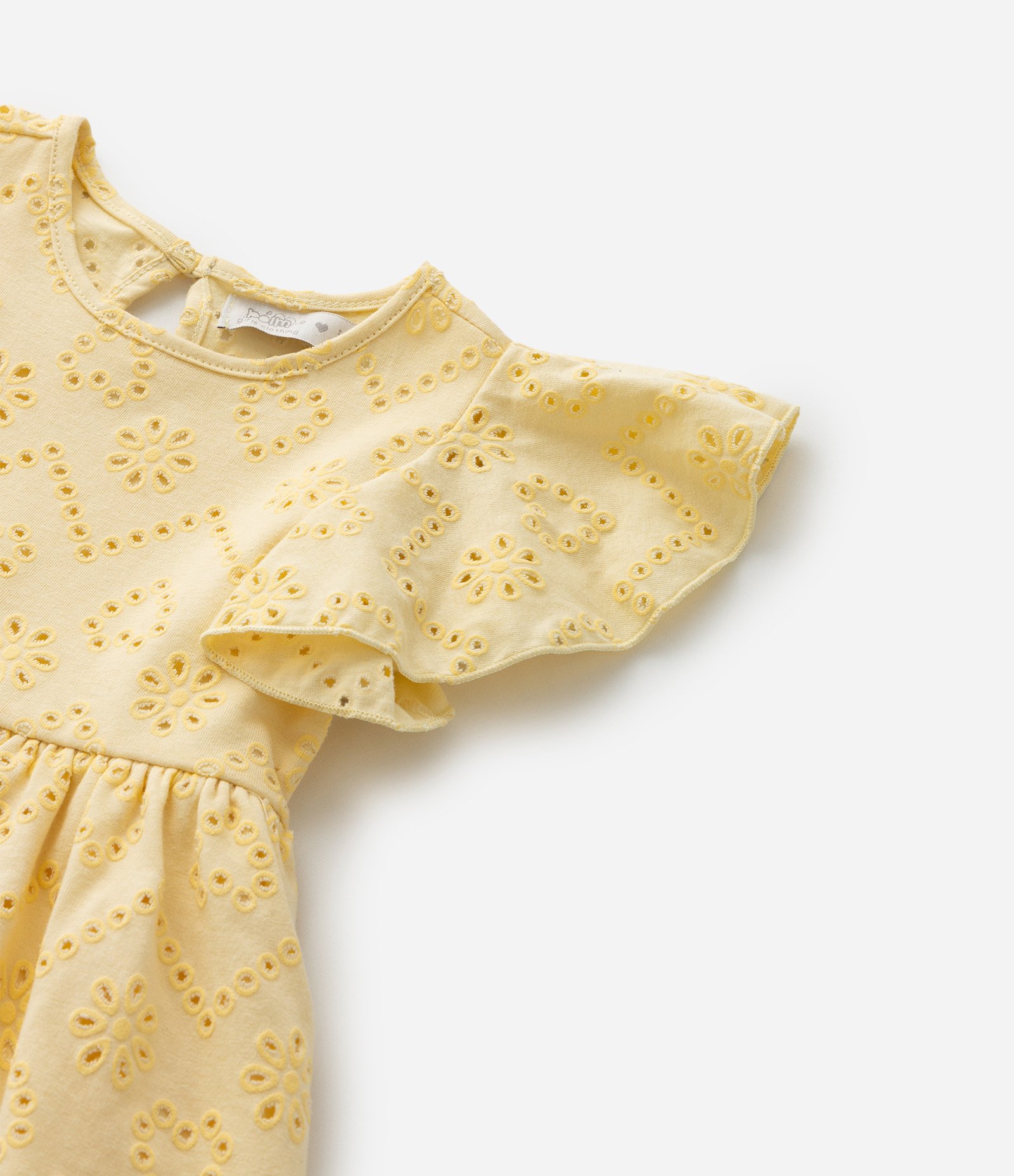 Vestido Infantil em Broderie com Detalhe Gota - Tam 1 a 6 Anos Amarelo 6
