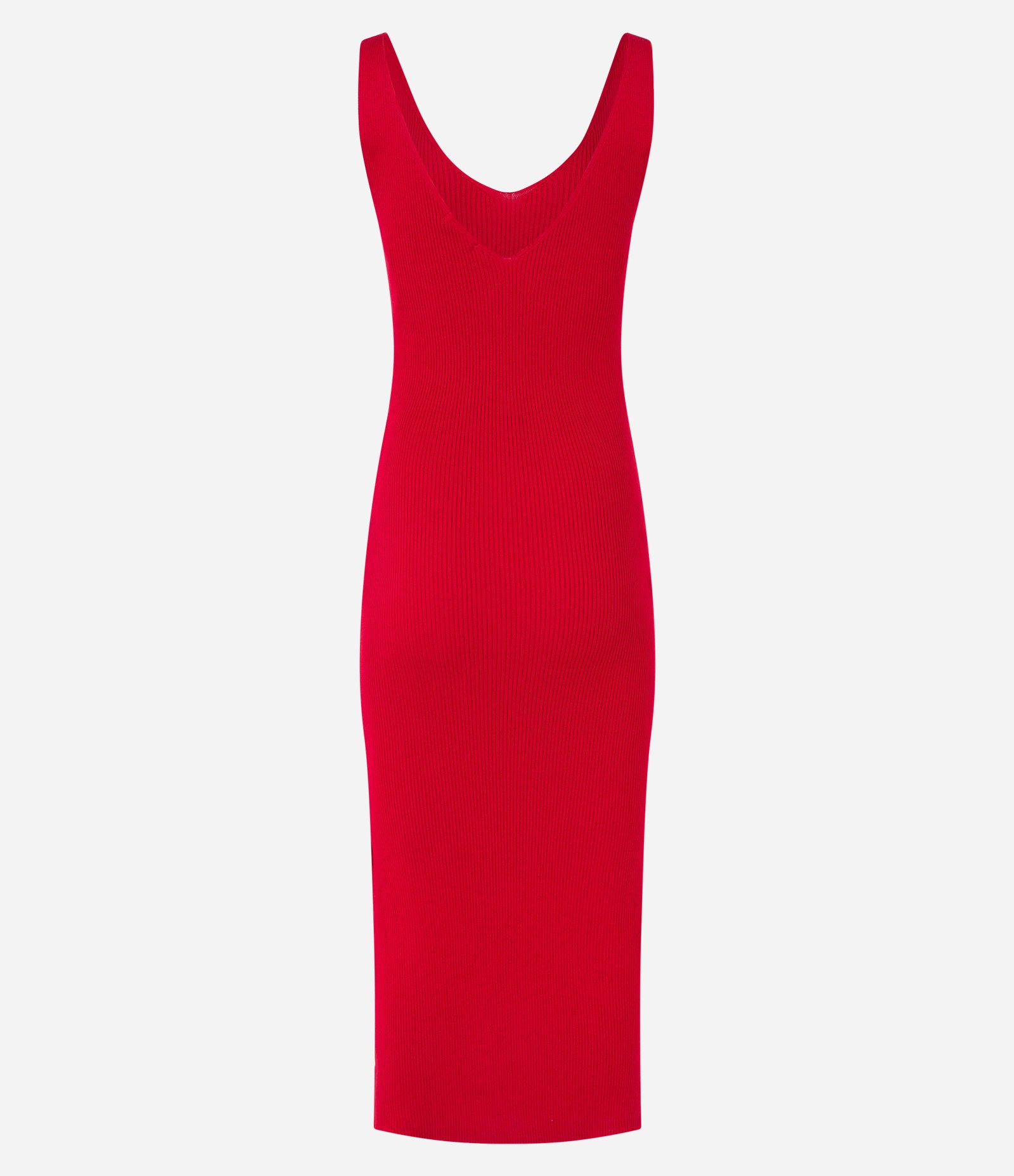 Vestido Midi em Tricô Texturizado com Decote V Vermelho 4