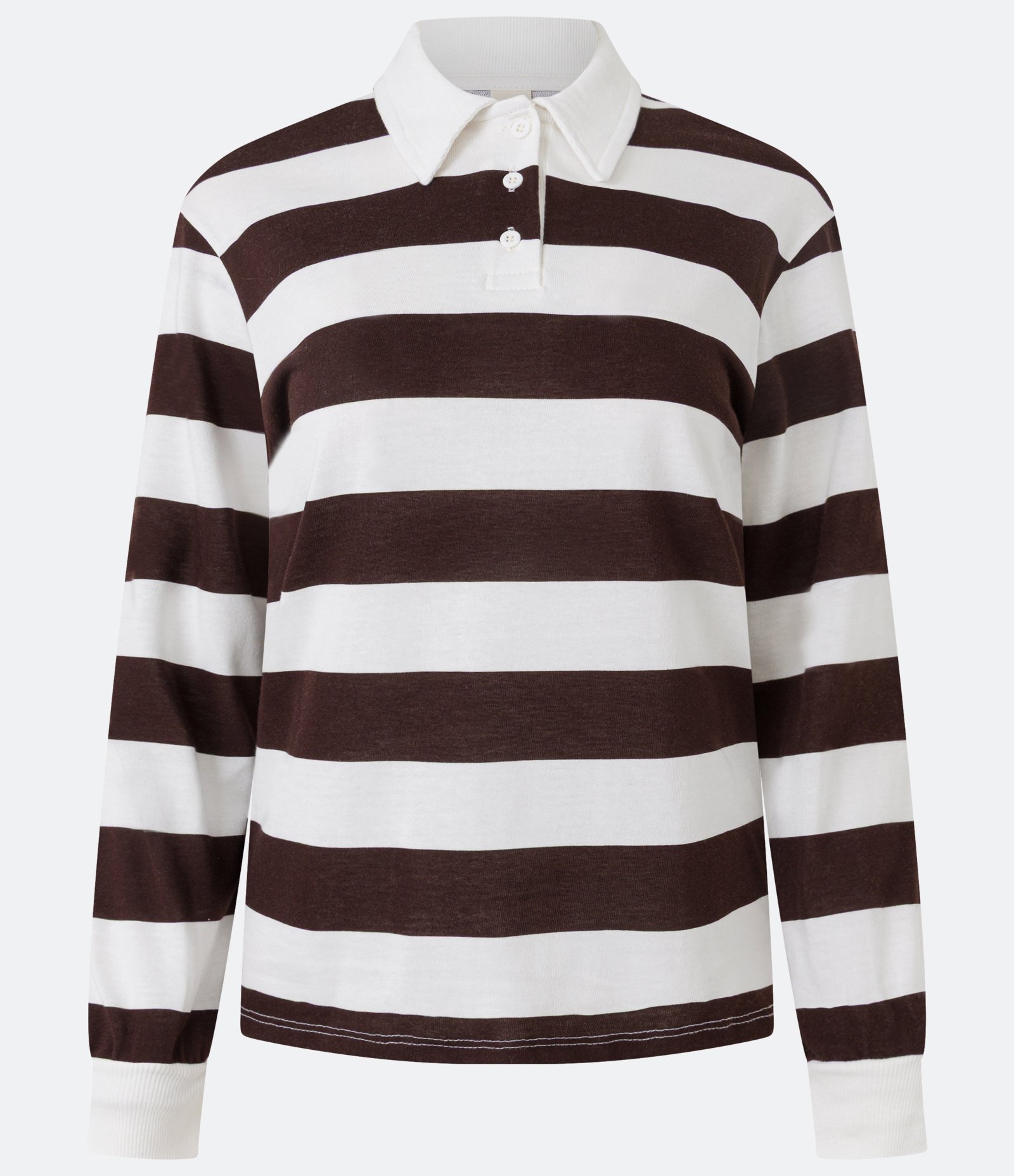 Blusa em Algodão com Gola Polo e Listras Horizontais Marrom/Off White 5