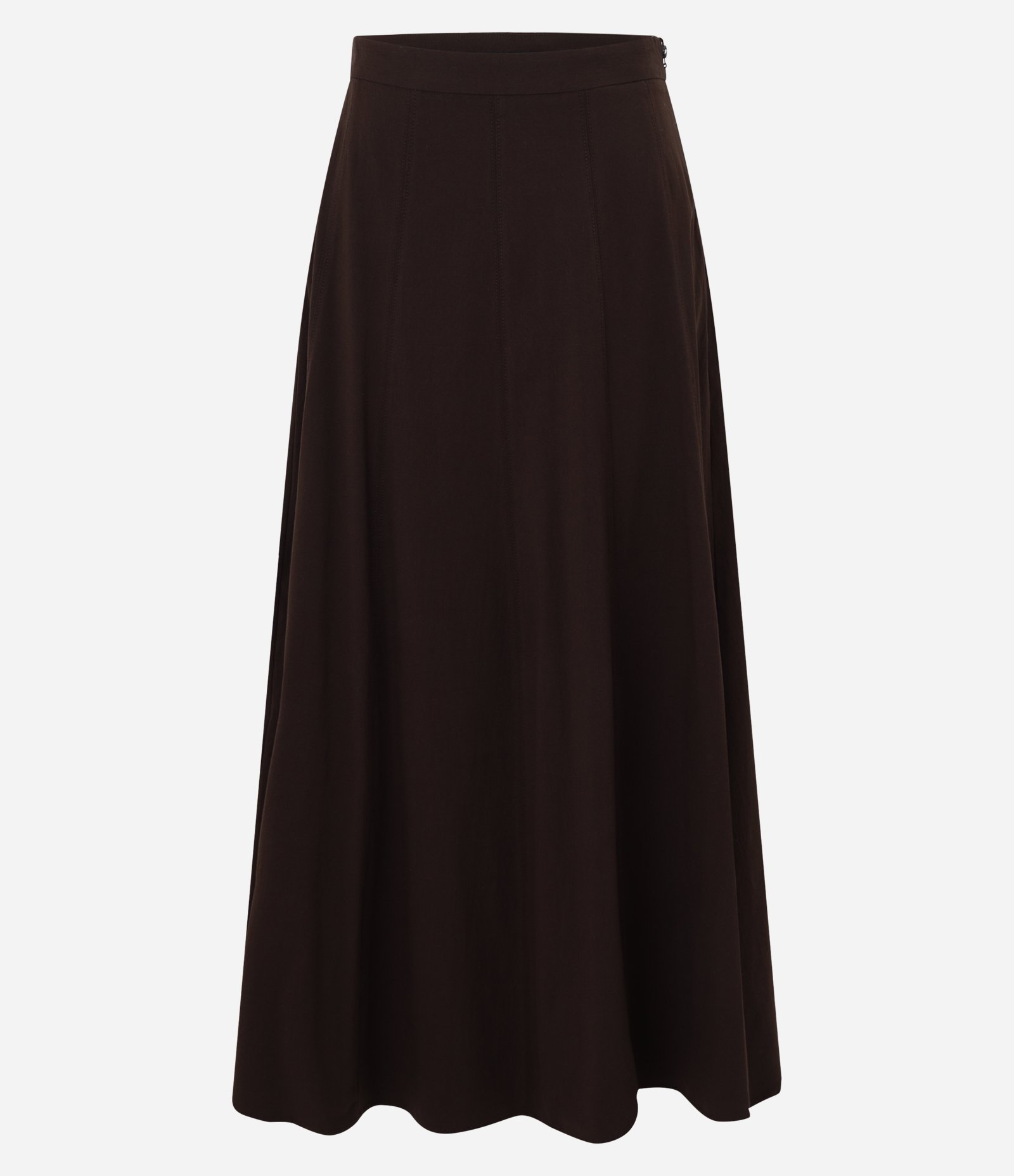 Saia Evasê Midi em Bengaline com Recortes Pespontados Marrom 5