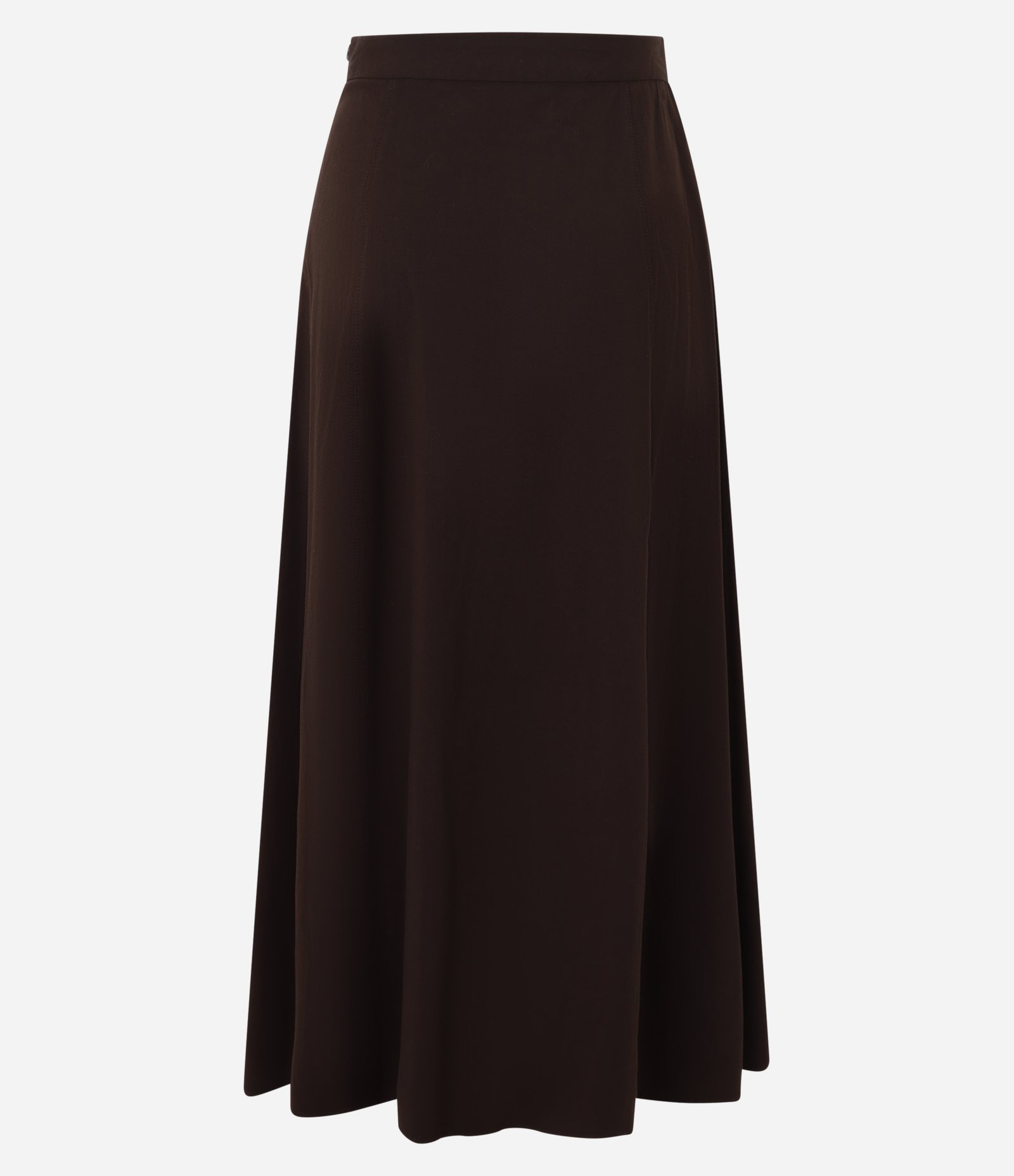 Saia Evasê Midi em Bengaline com Recortes Pespontados Marrom 6