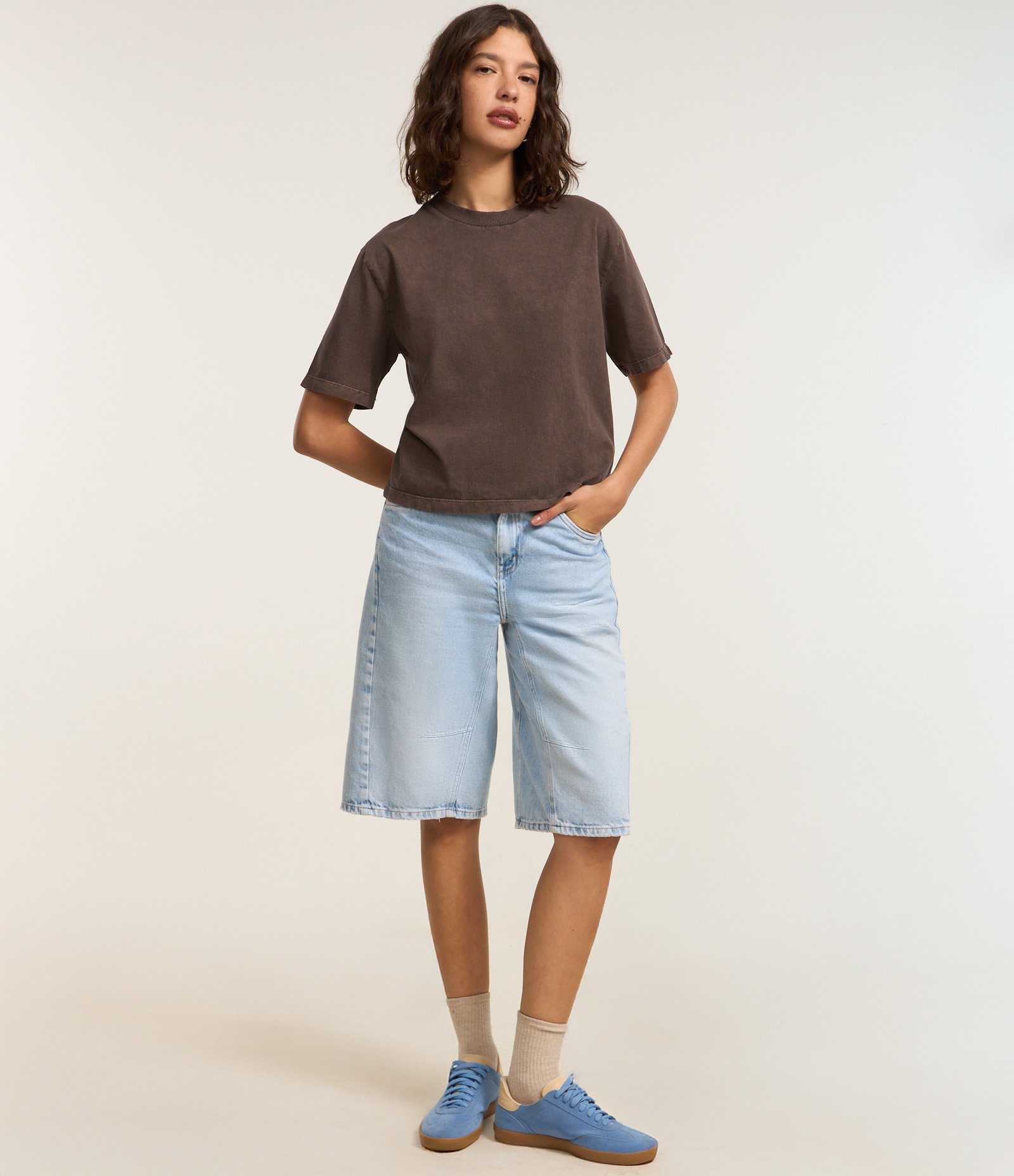 Camiseta em Algodão com Efeito Lavado Marrom 2