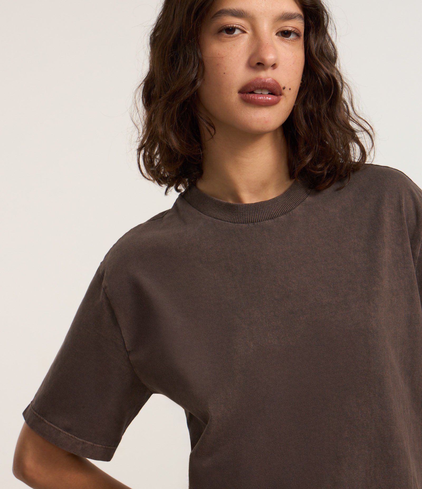 Camiseta em Algodão com Efeito Lavado Marrom 3