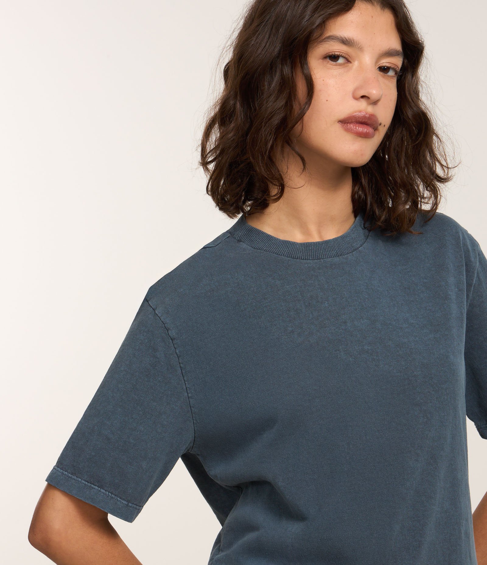 Camiseta em Algodão com Efeito Lavado Azul 1