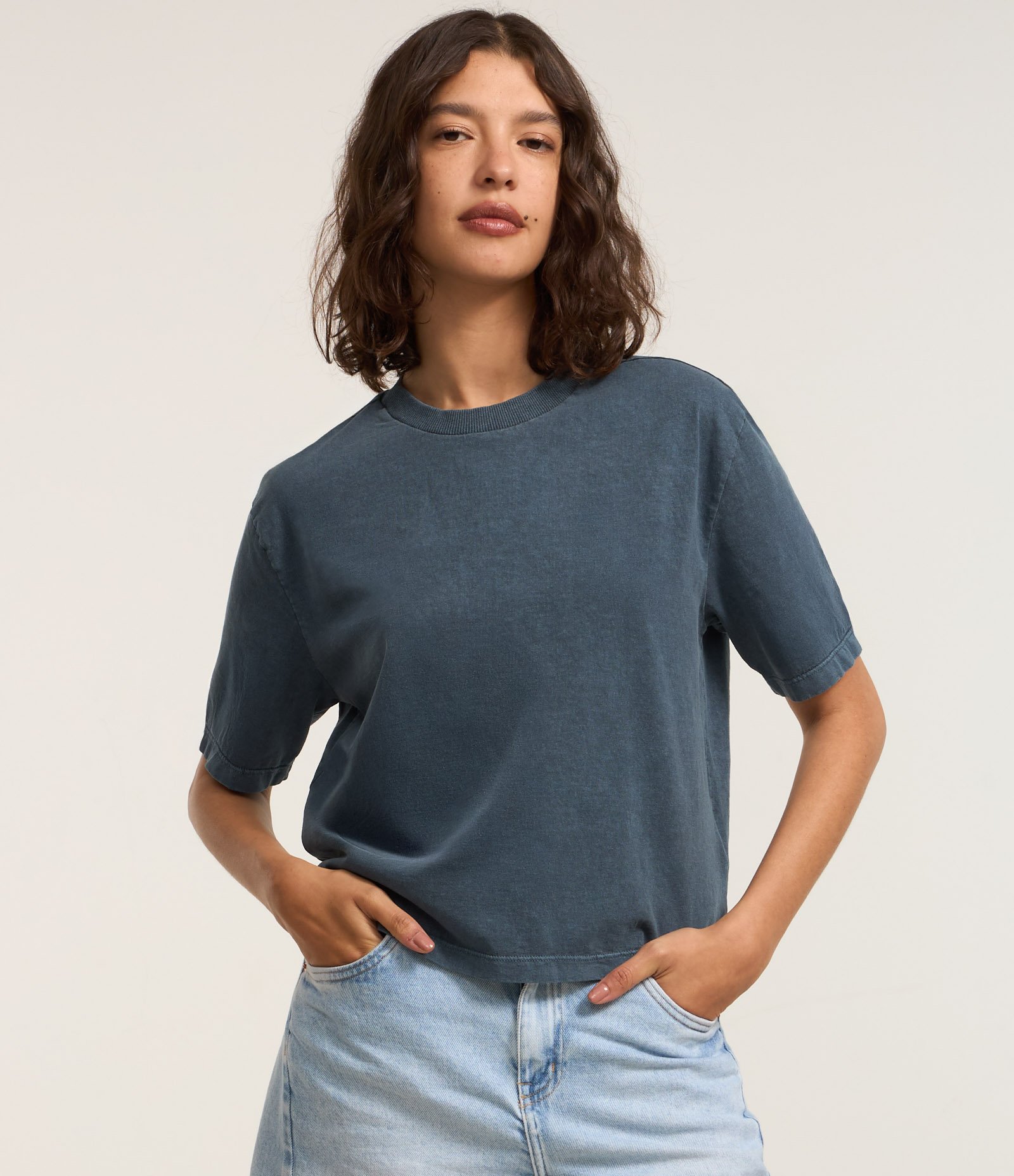 Camiseta em Algodão com Efeito Lavado Azul 2