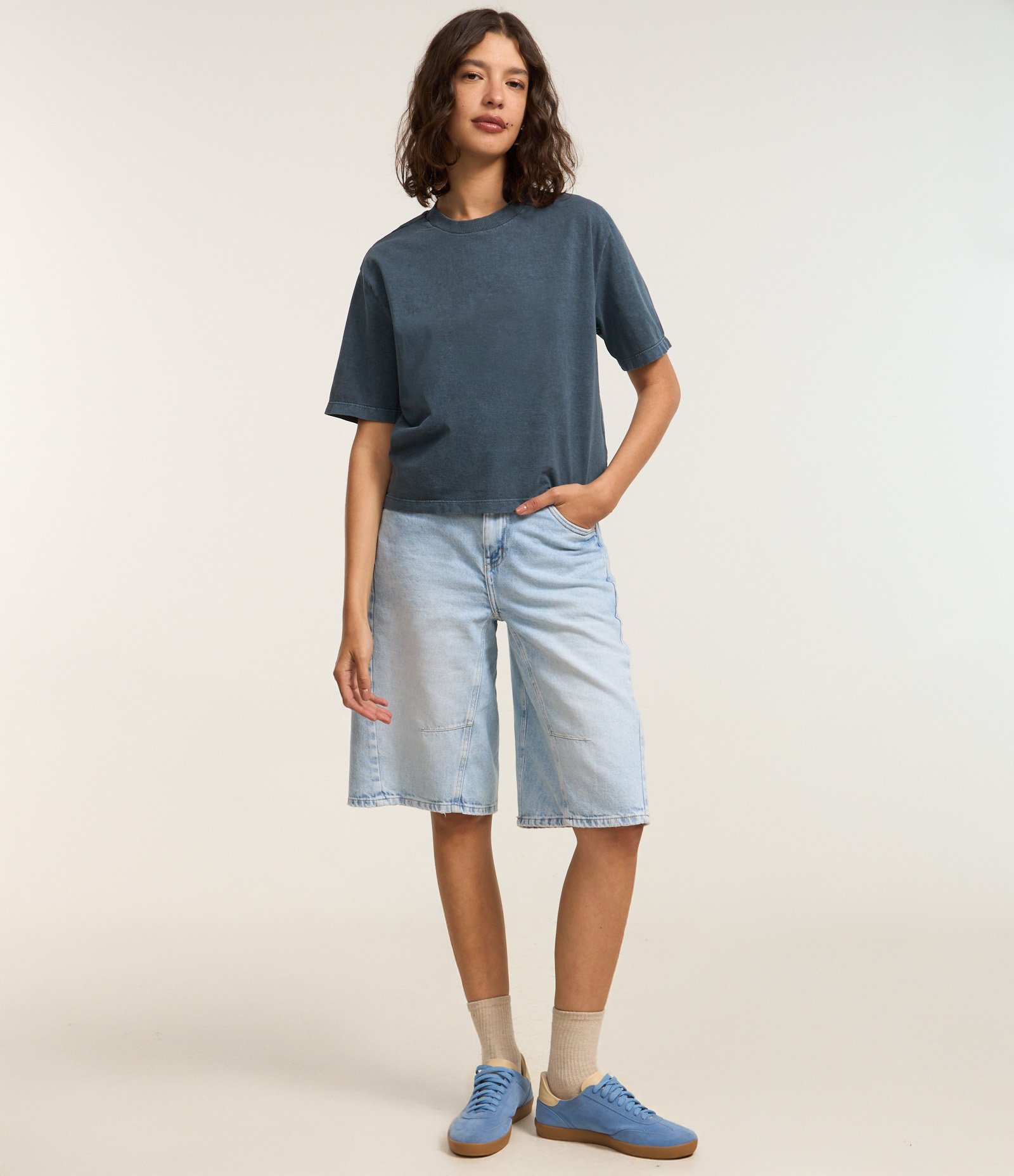 Camiseta em Algodão com Efeito Lavado Azul 3