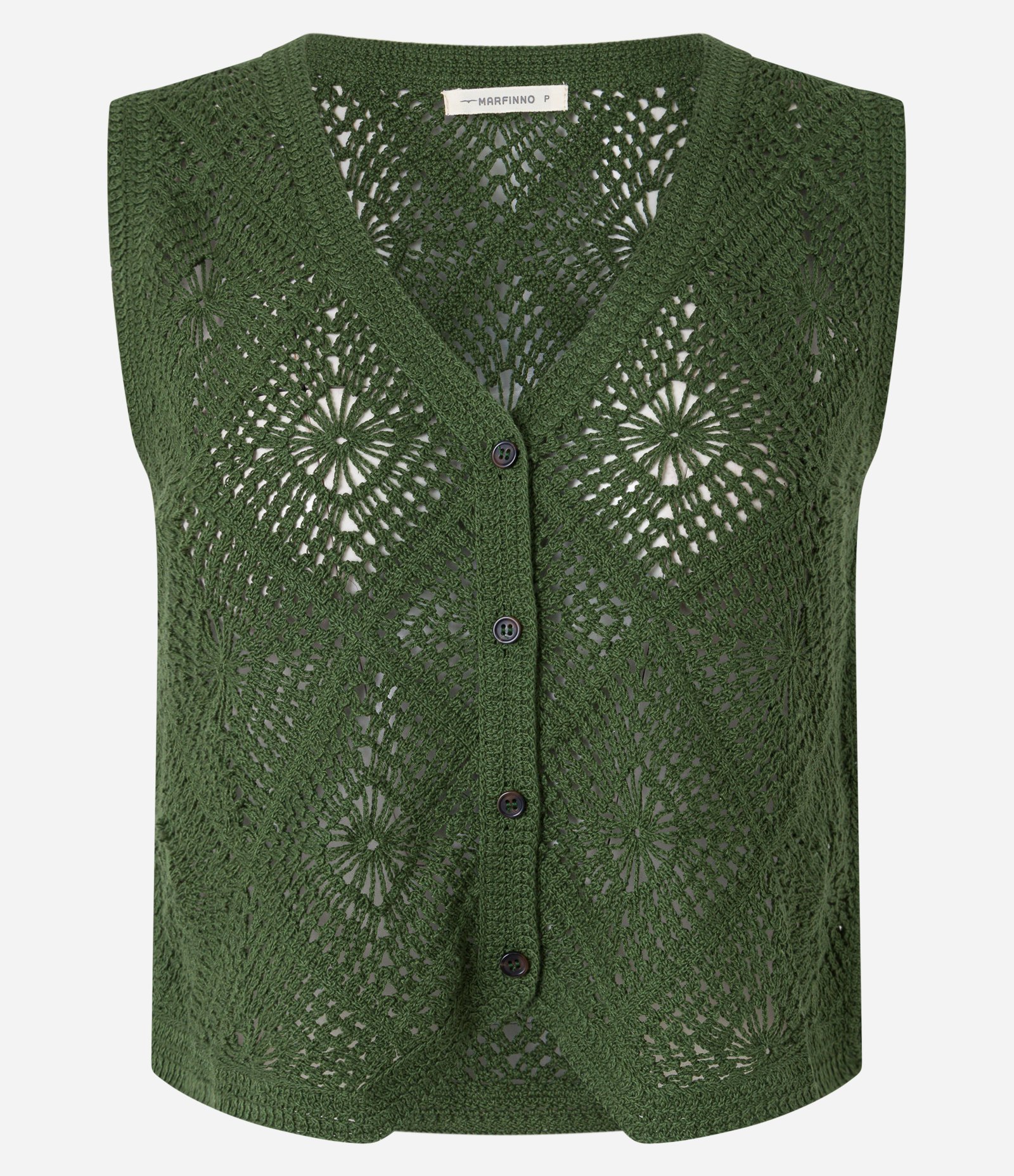 Blusa em Tricô de Efeito Crochê com Barra V Verde 5