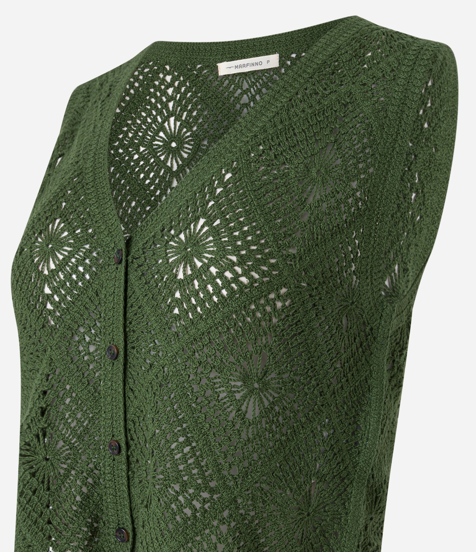 Blusa em Tricô de Efeito Crochê com Barra V Verde 6