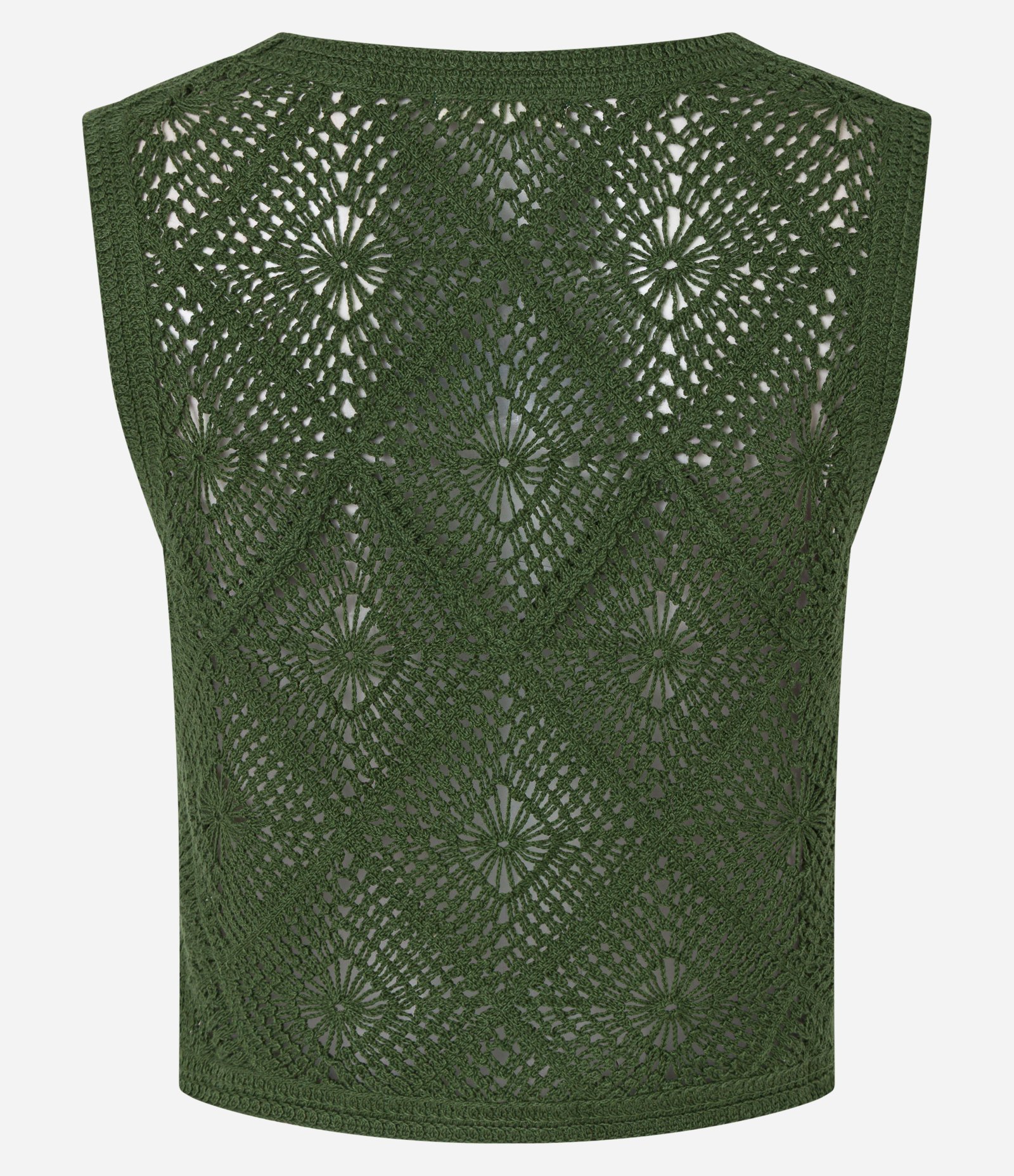 Blusa em Tricô de Efeito Crochê com Barra V Verde 8