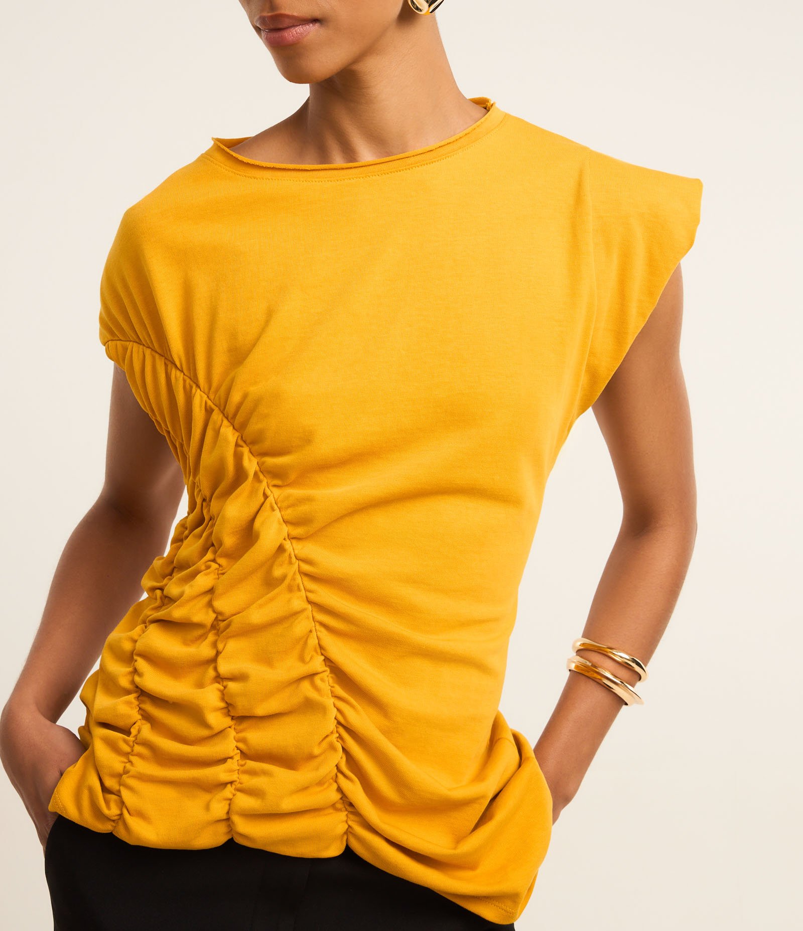Blusa em Algodão com Drapeado Frontal Amarelo 3