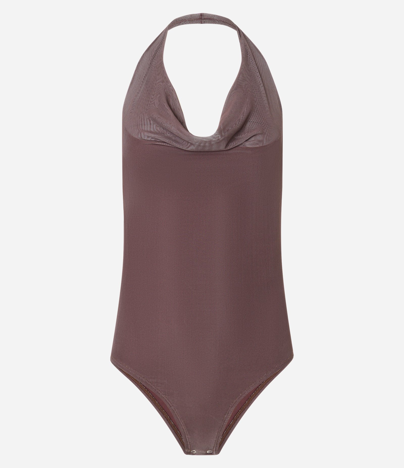 Body Frente Única em Tule com Decote Degagê Marrom 5