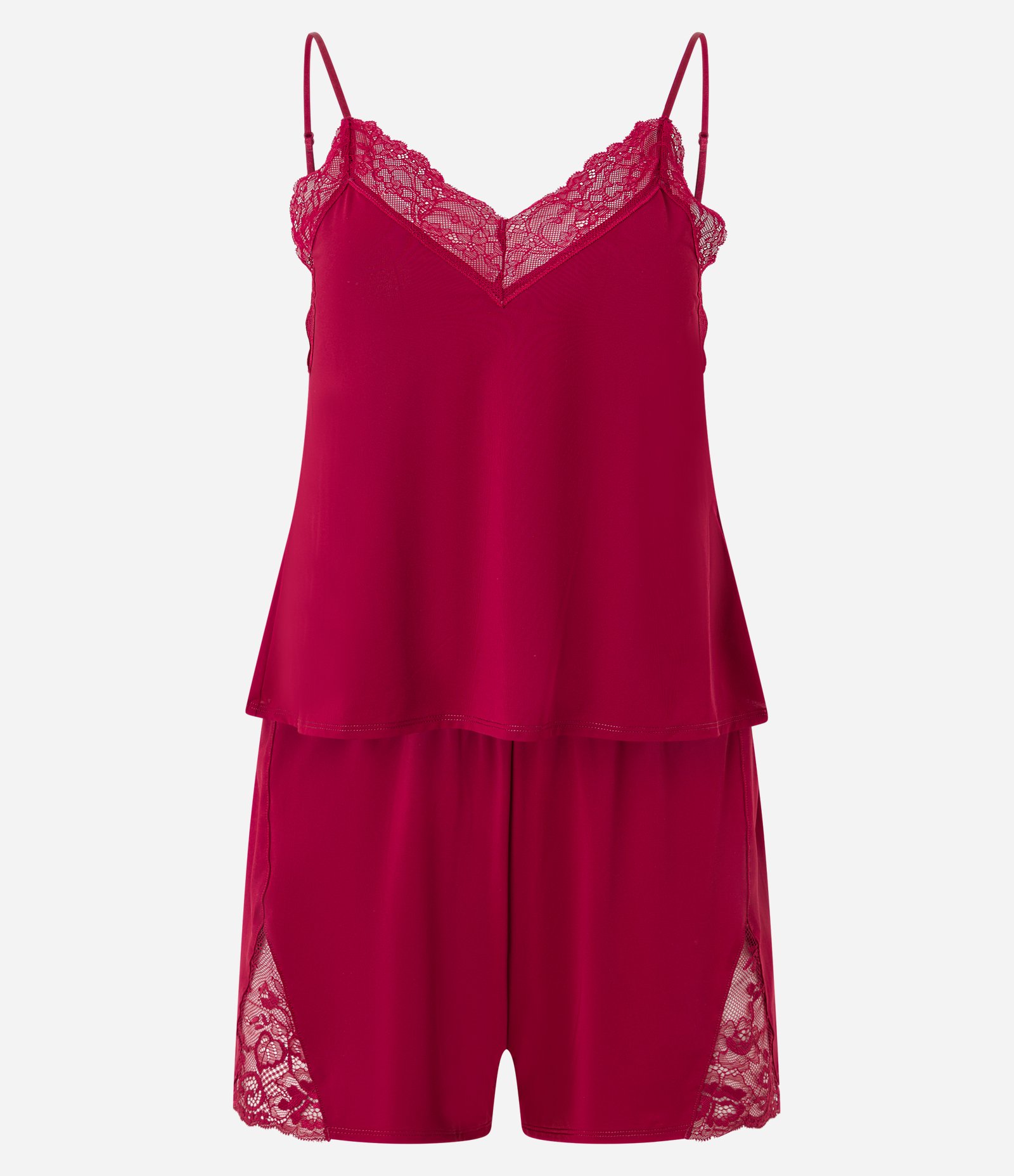 Pijama Short Doll Alcinha em Poliamida com Detalhes Rendados Vermelho 5