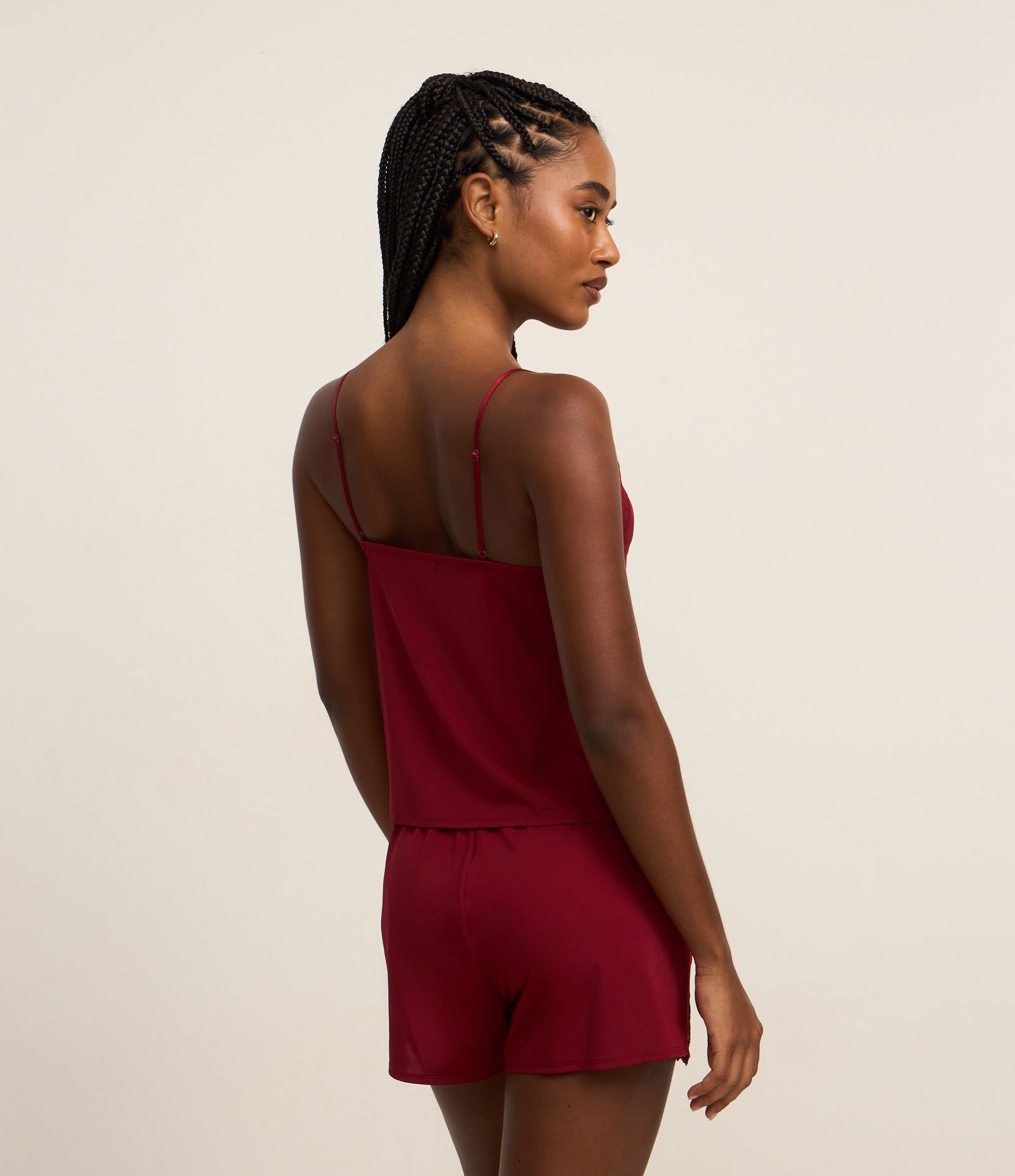 Pijama Short Doll Alcinha em Poliamida com Detalhes Rendados Vermelho 4