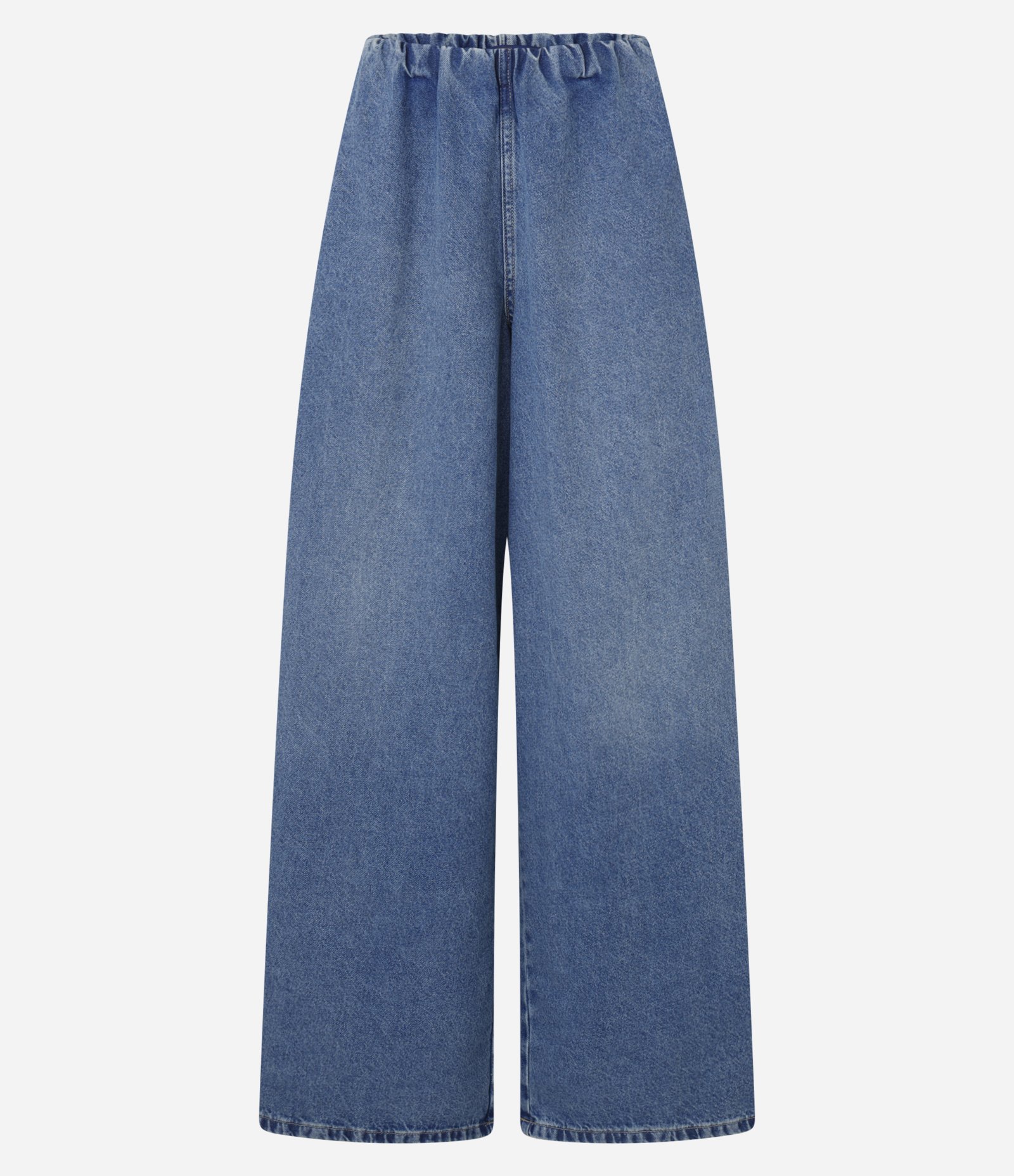 Calça Super Wide Leg em Jeans com Cós Drapeado e Elástico Interno Azul 6
