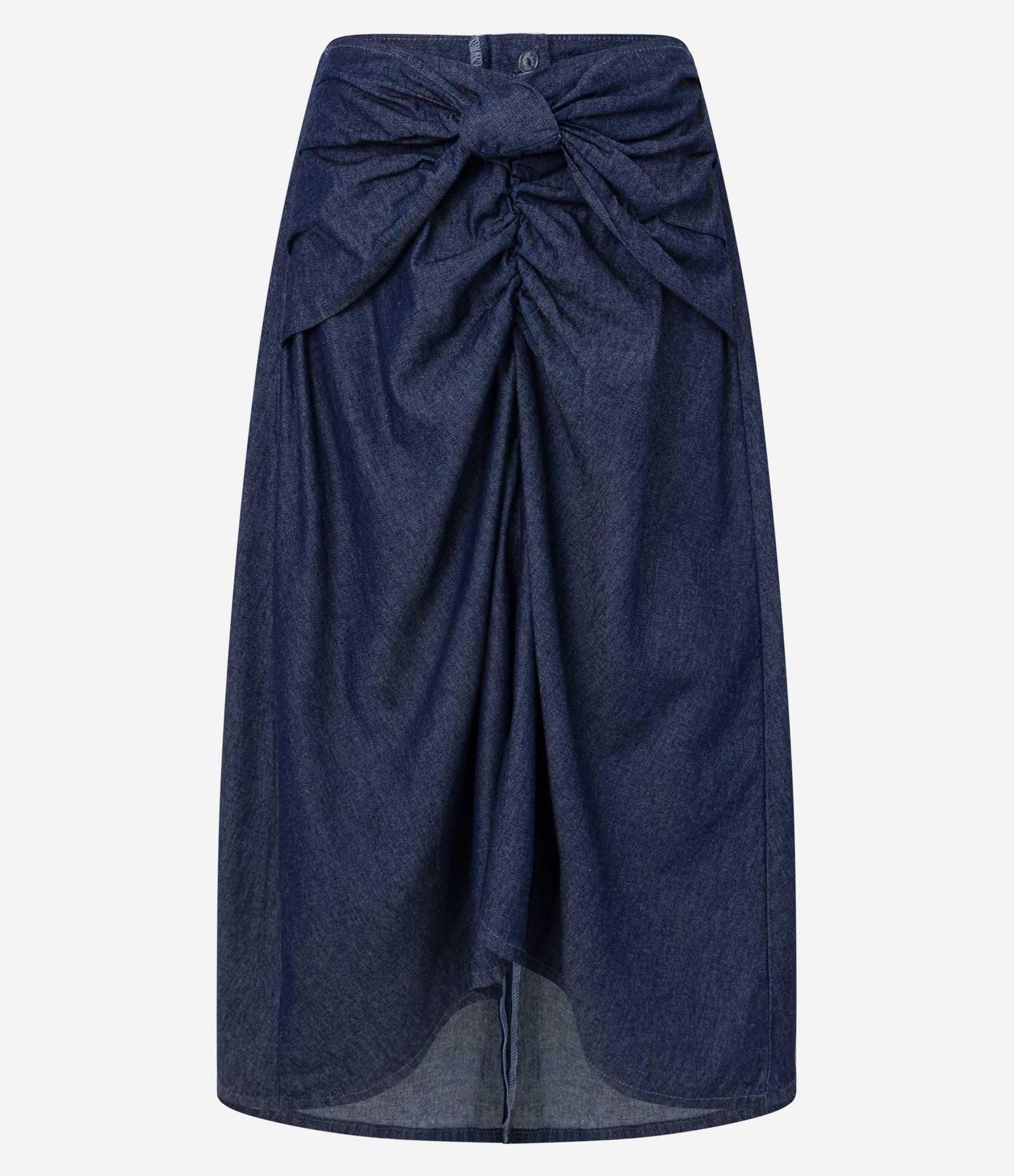 Saia Midi em Jeans Raw com Laço Frontal Azul 5