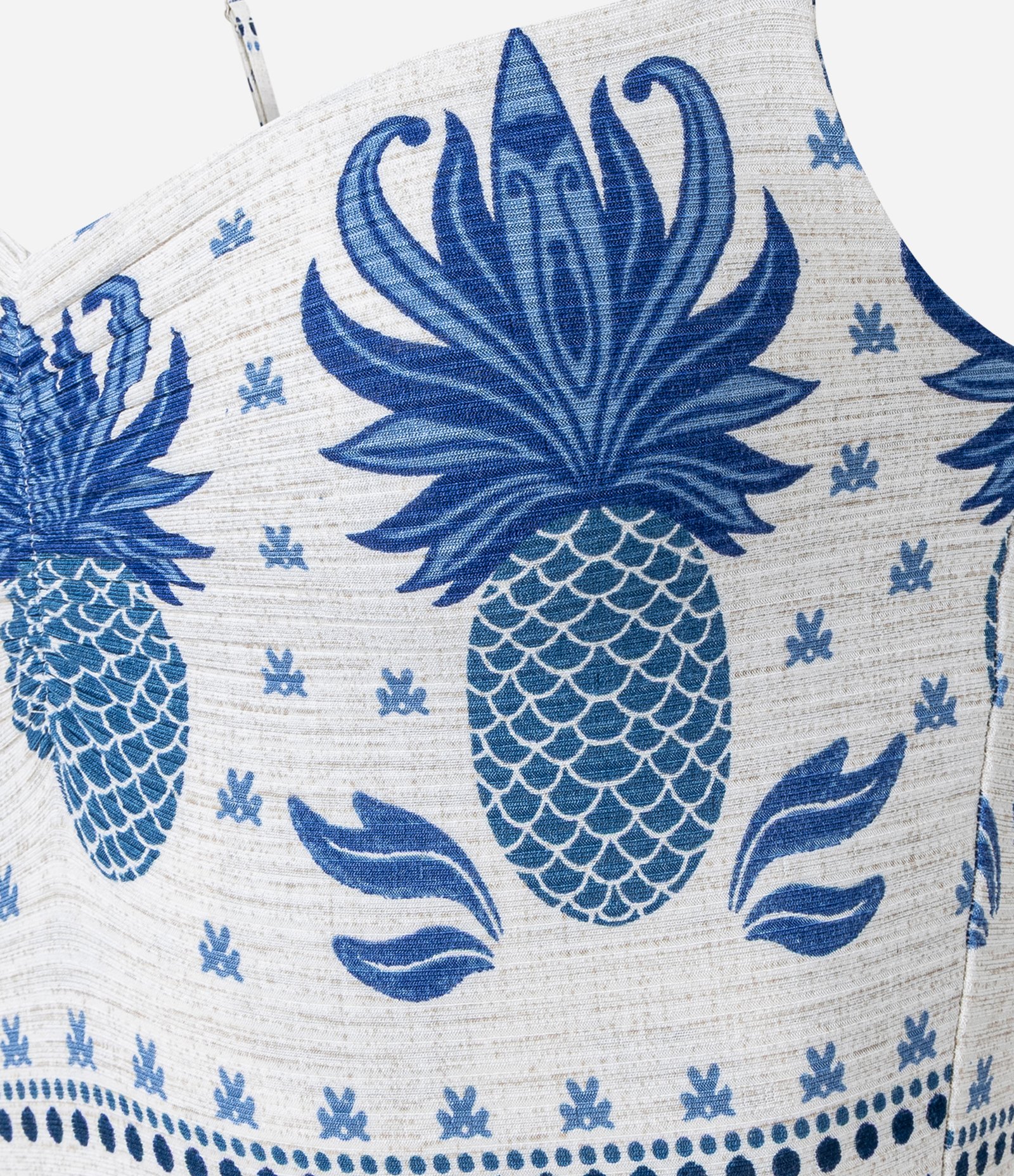 Vestido New Midi Texturizado em Ribana Estampa Tropical Azul 7