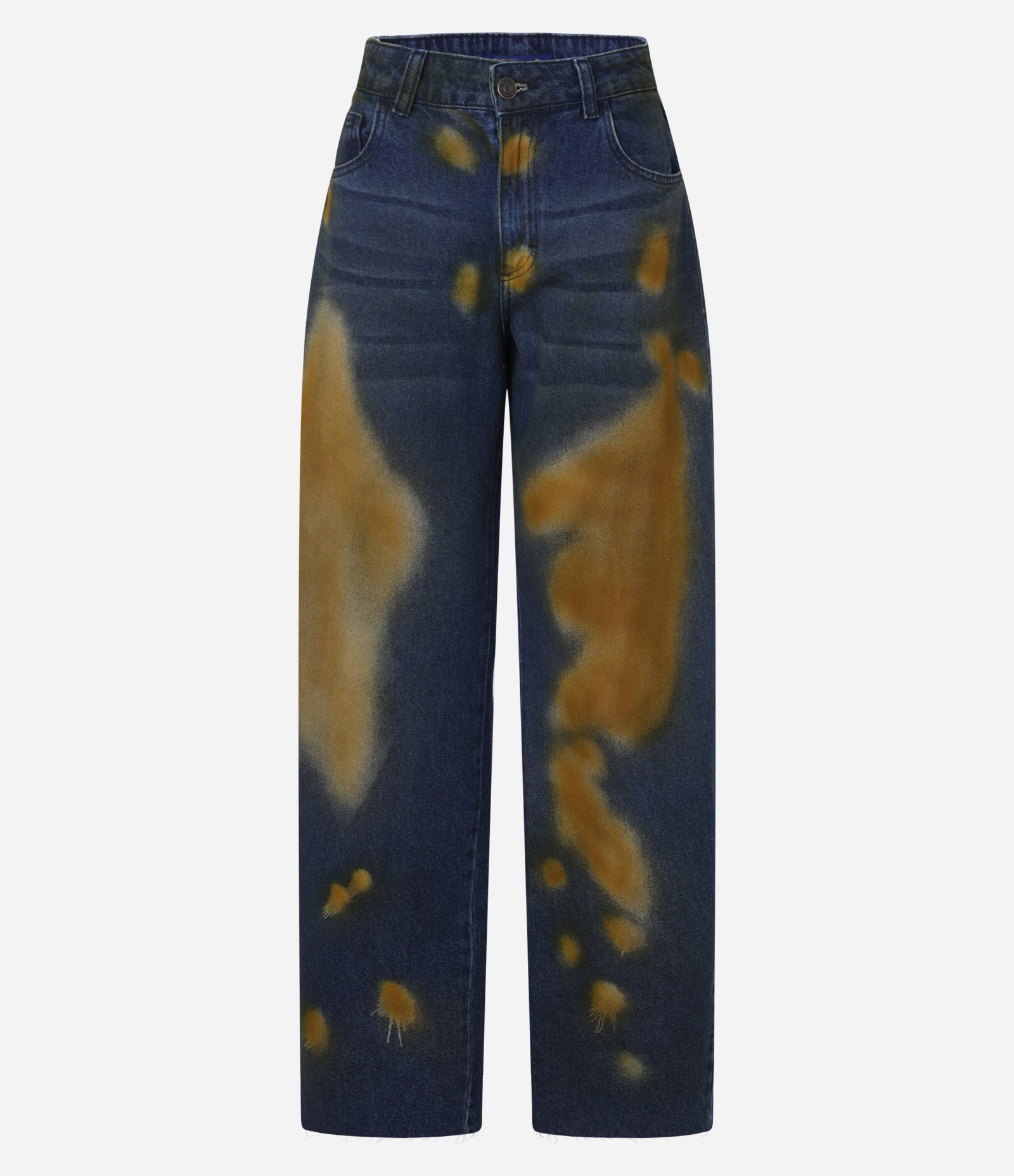 Calça Reta em Jeans Manchado Azul 5