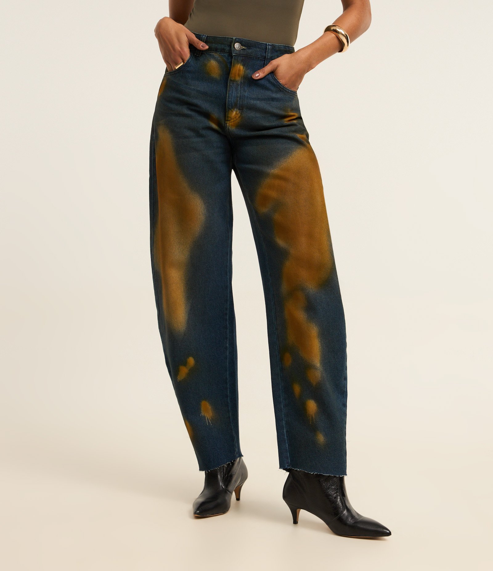 Calça Reta em Jeans Manchado Azul 1