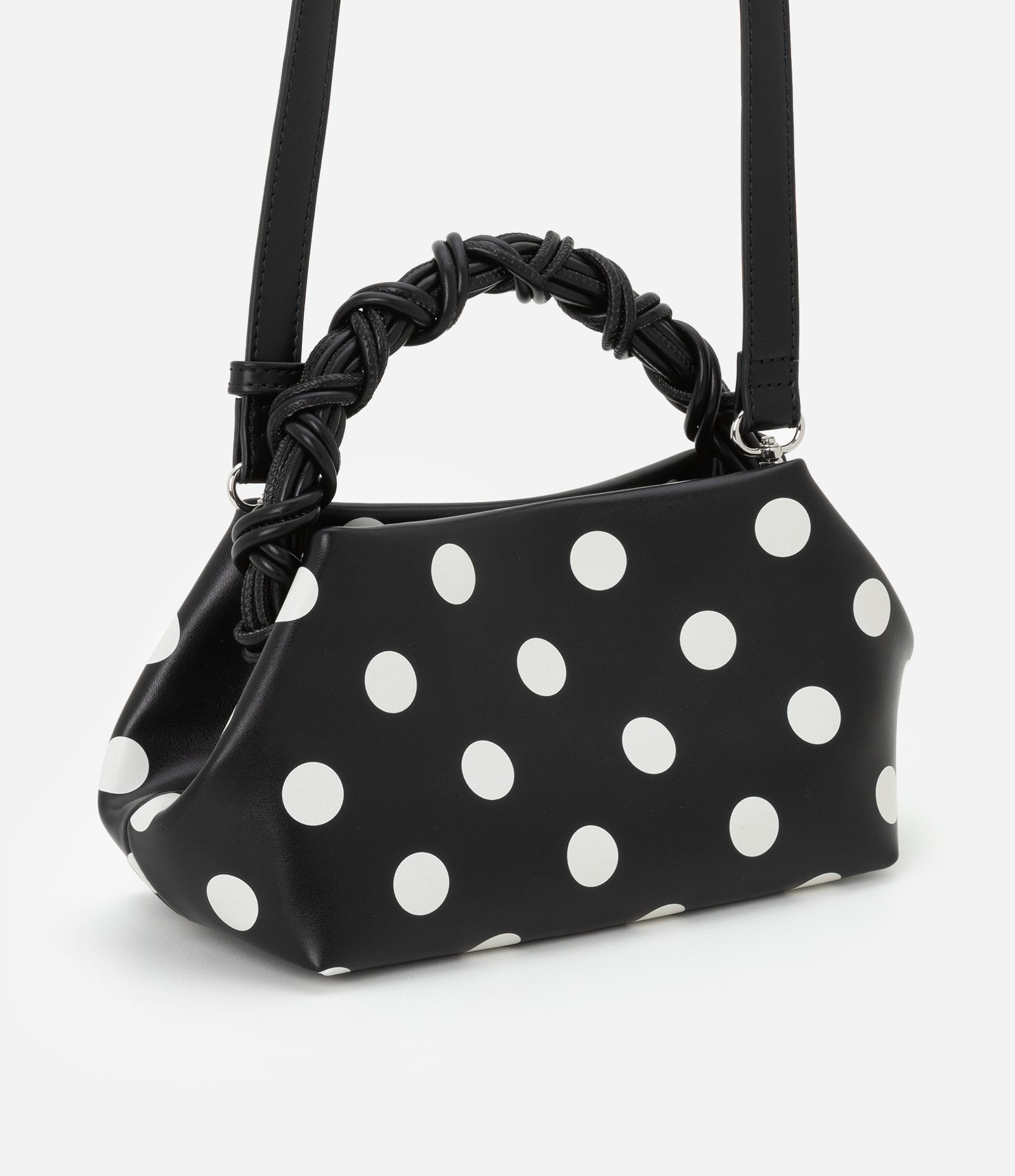 Bolsa de Mão em PU com Alça Removível e Estampa Poá Preto/Branco 2